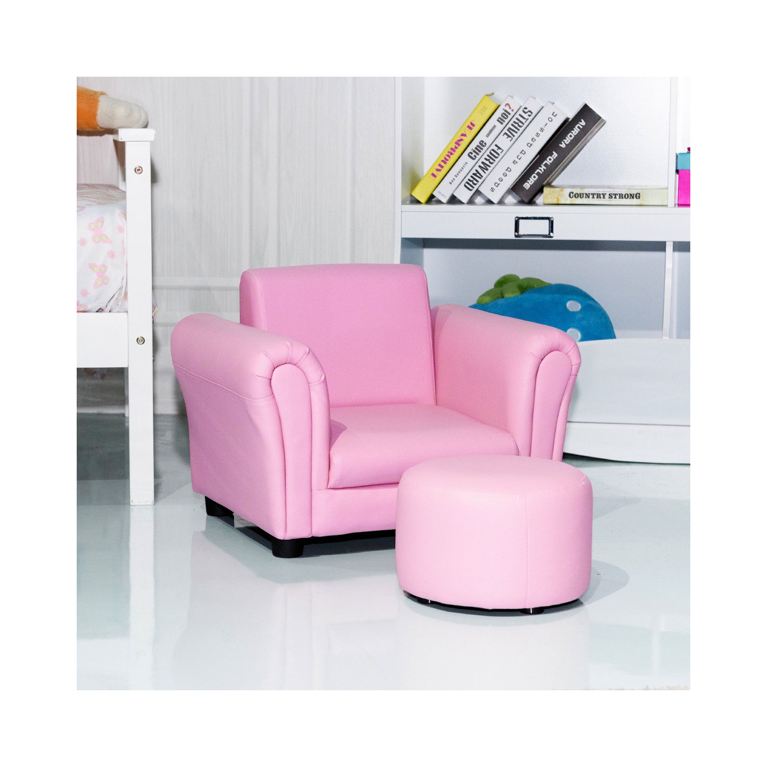 Kids Mini Couch with Ottoman – Single Armrest Toddler Sofa for Bedroom or Playroom