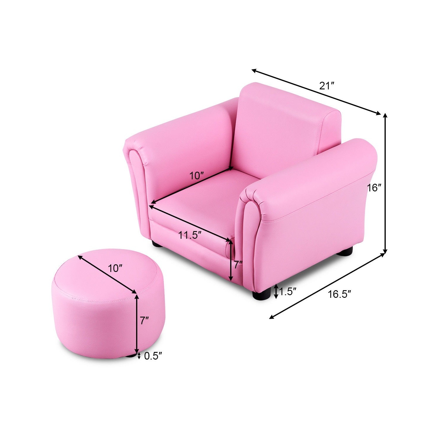 Kids Mini Couch with Ottoman – Single Armrest Toddler Sofa for Bedroom or Playroom