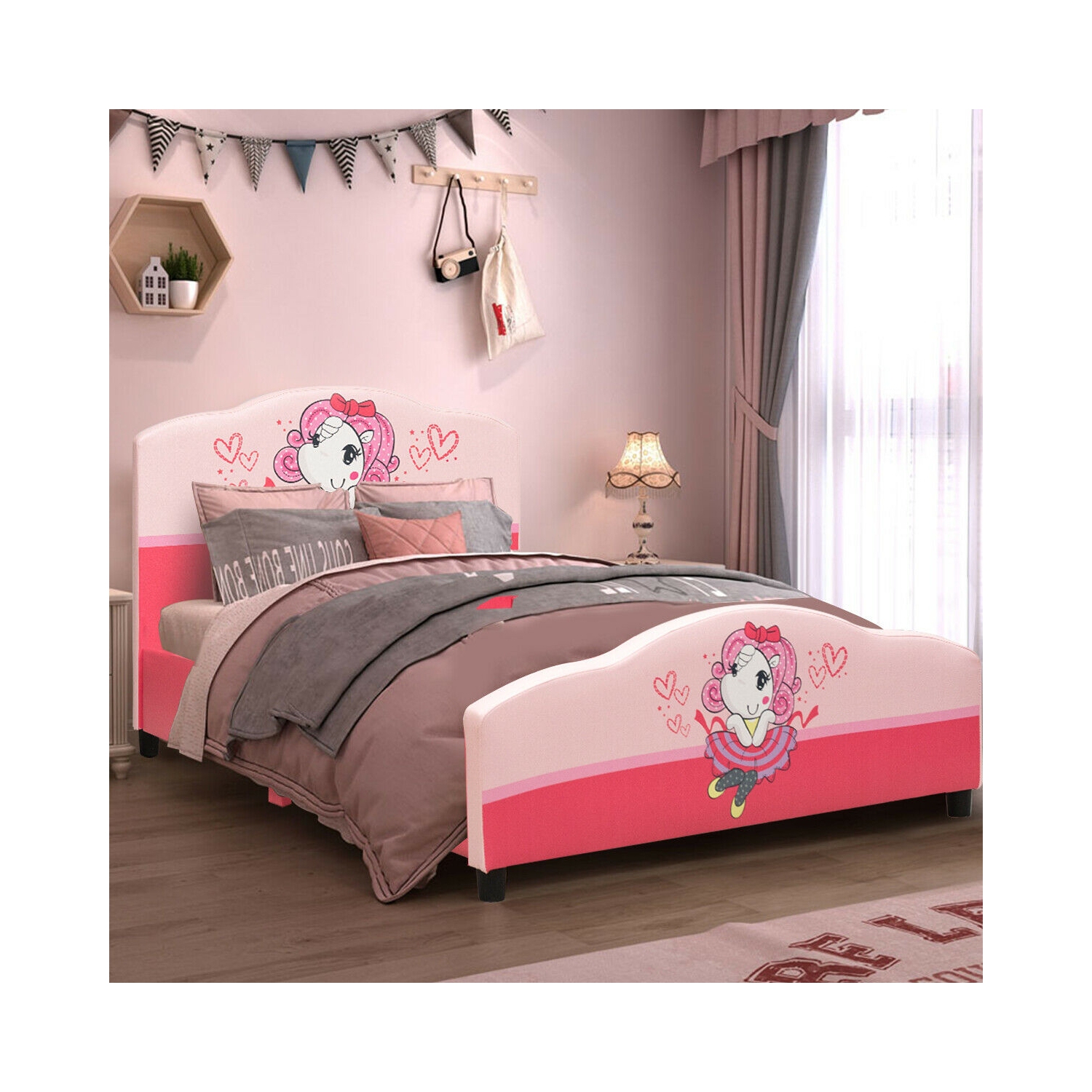 Lit plateforme rembourré pour tout-petits fille à motifs pour enfants