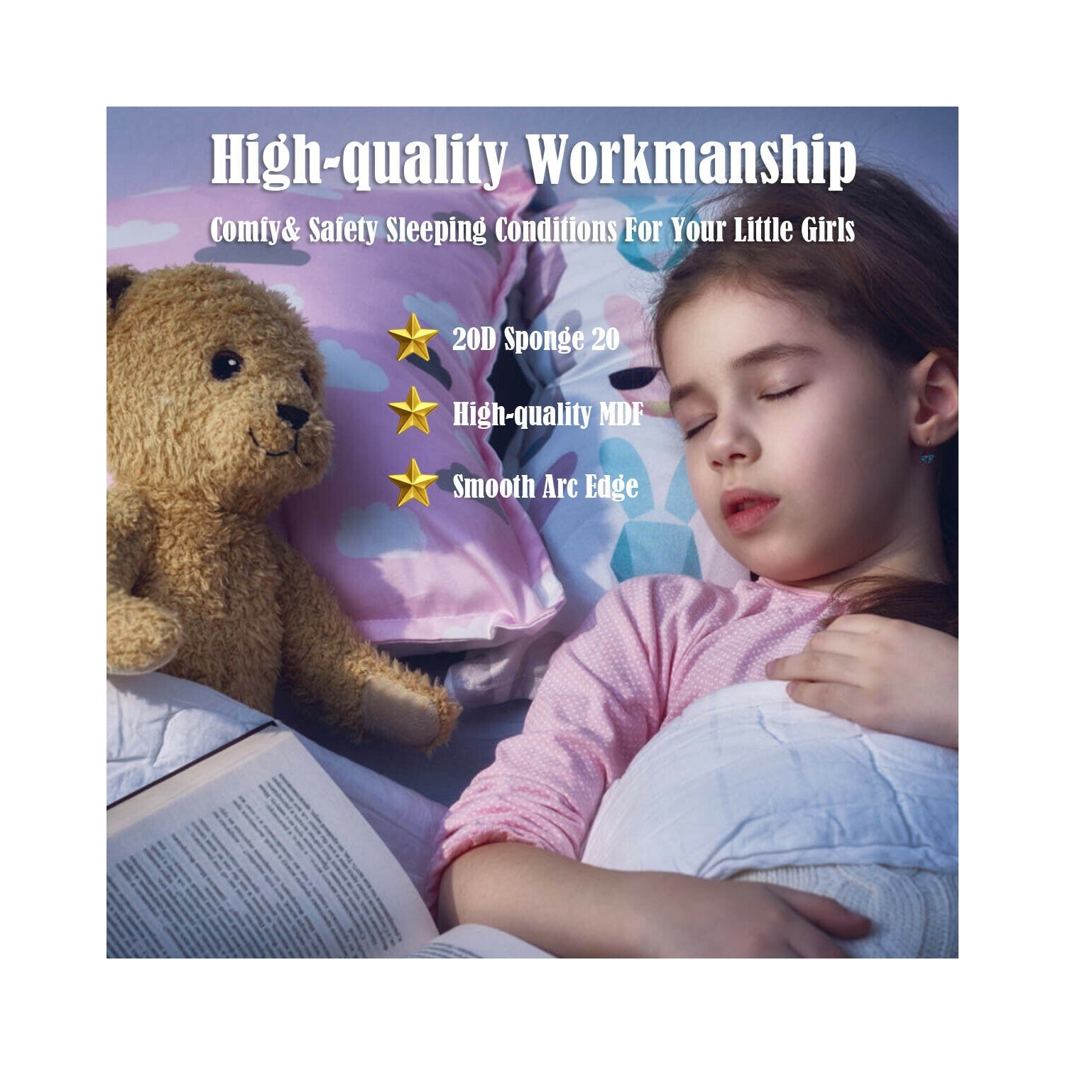 Lit plateforme rembourré pour tout-petits fille à motifs pour enfants