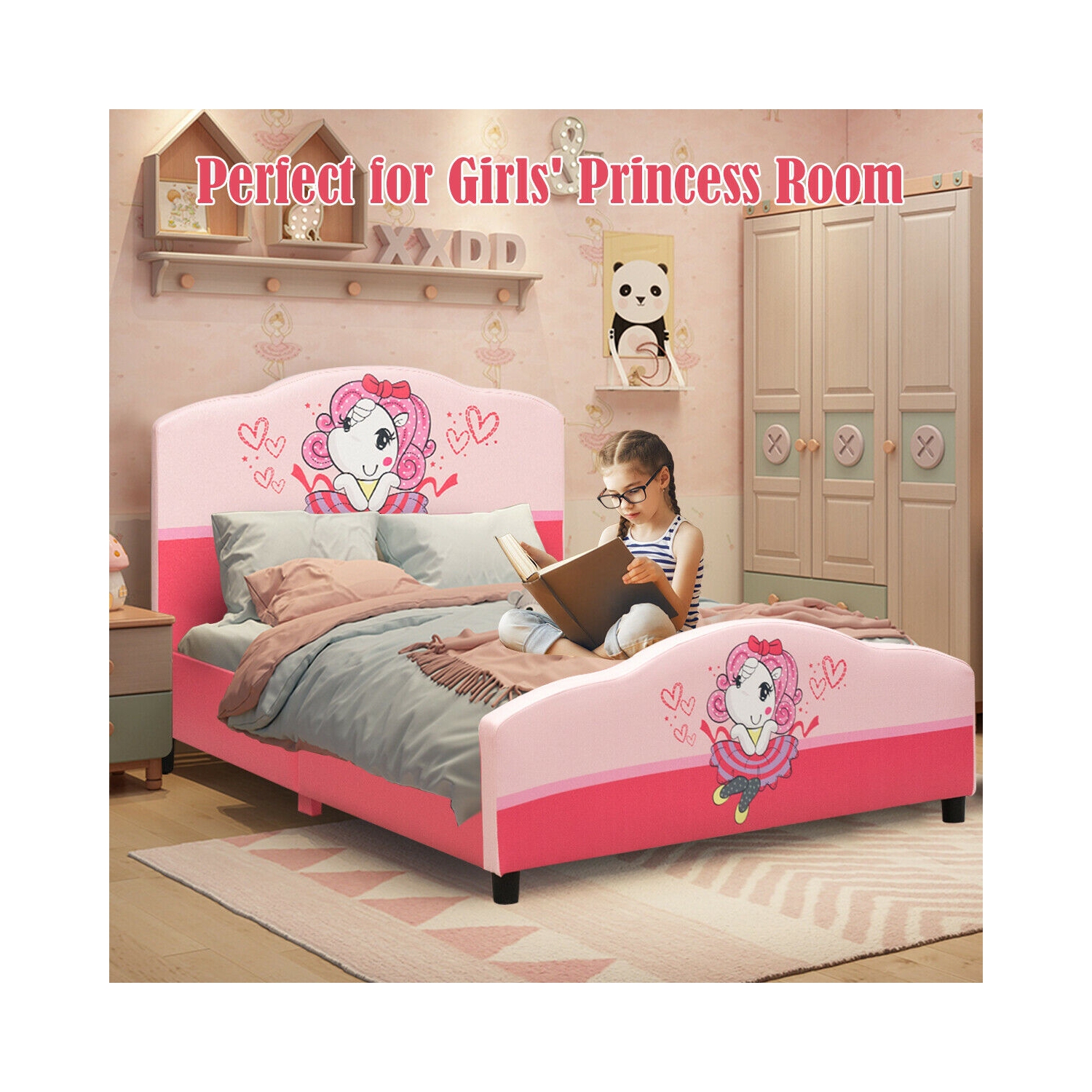 Lit plateforme rembourré pour tout-petits fille à motifs pour enfants