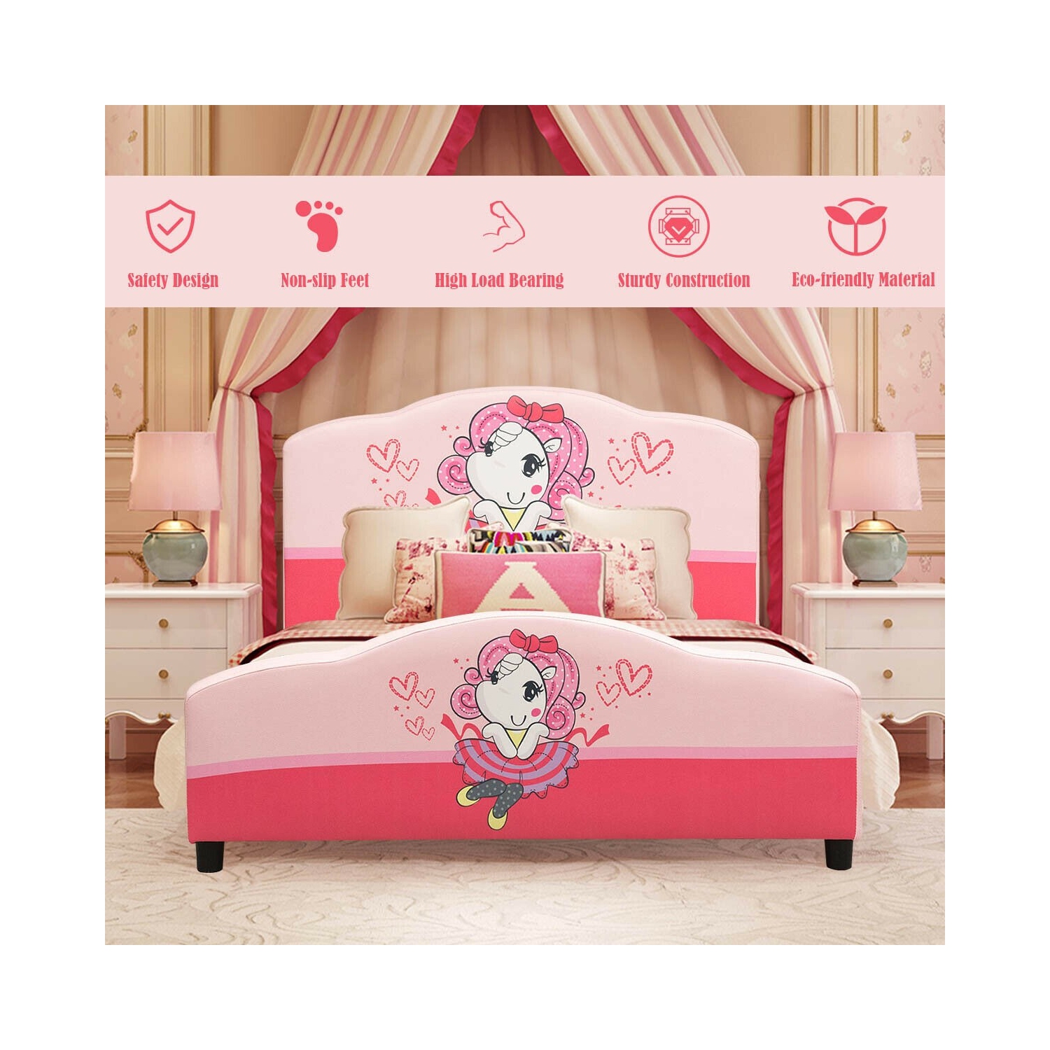 Lit plateforme rembourré pour tout-petits fille à motifs pour enfants