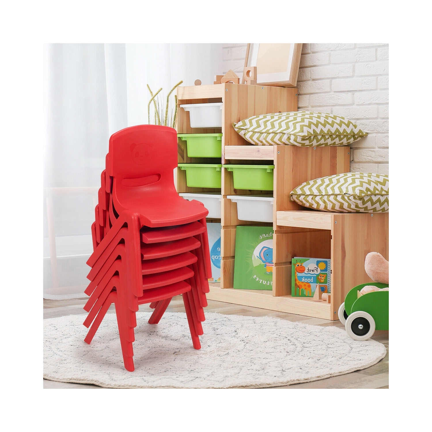 6-pack Kids Plastic Stackable Classroom Chairs-Red