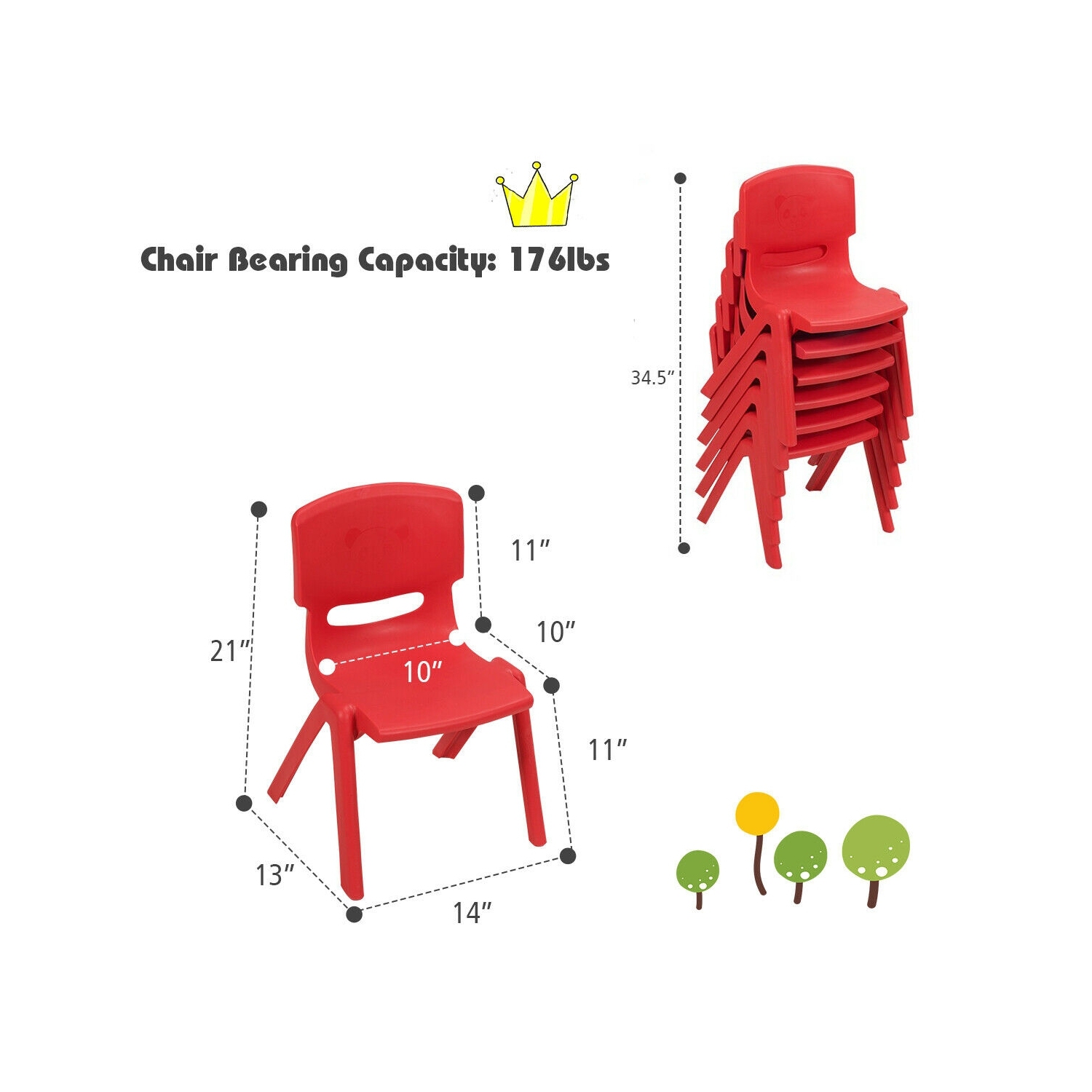 6-pack Kids Plastic Stackable Classroom Chairs-Red