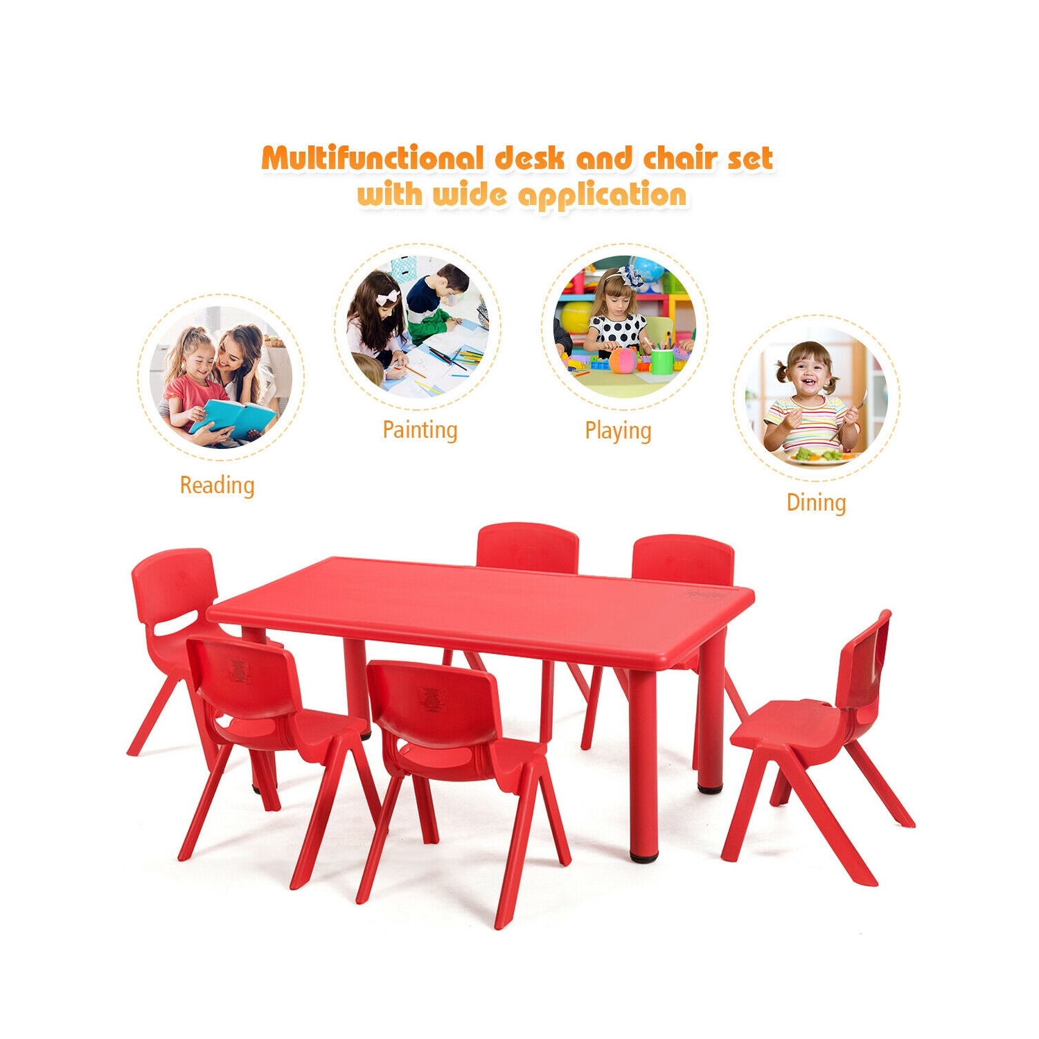 6-pack Kids Plastic Stackable Classroom Chairs-Red