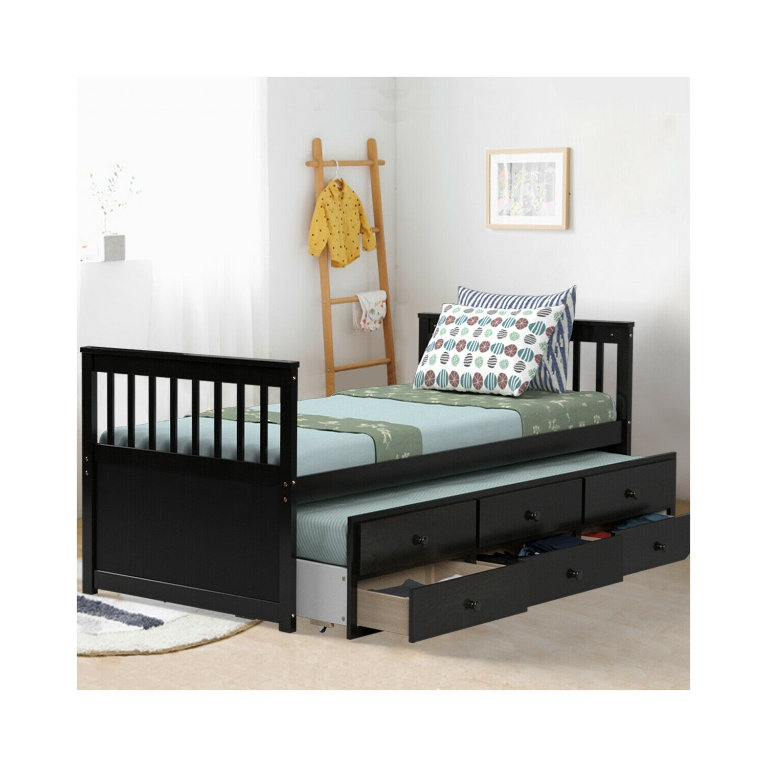 Lit simple avec lit gigogne à tiroirs avec 3 tiroirs de rangement - Expresso