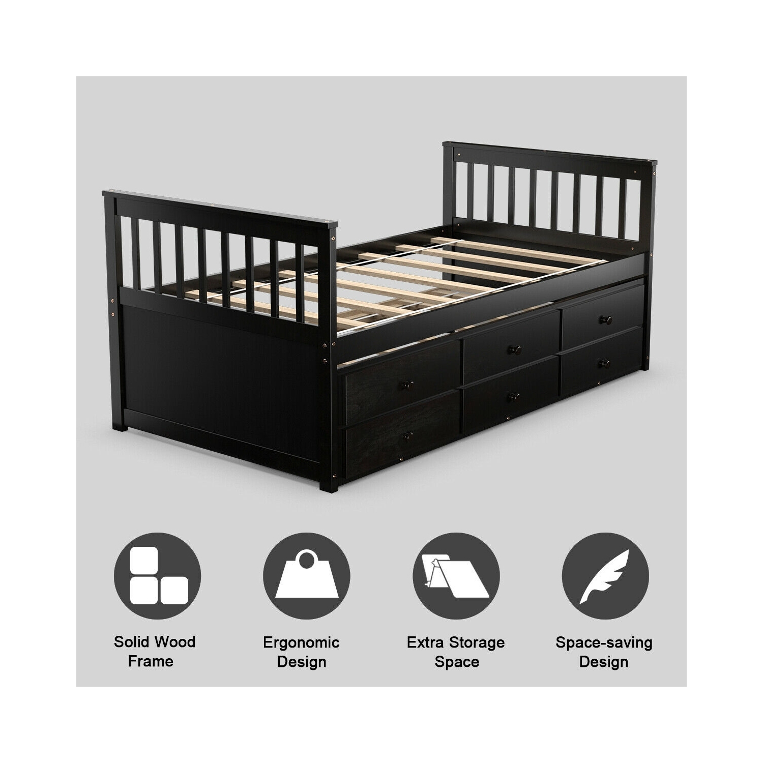 Lit simple avec lit gigogne à tiroirs avec 3 tiroirs de rangement - Expresso