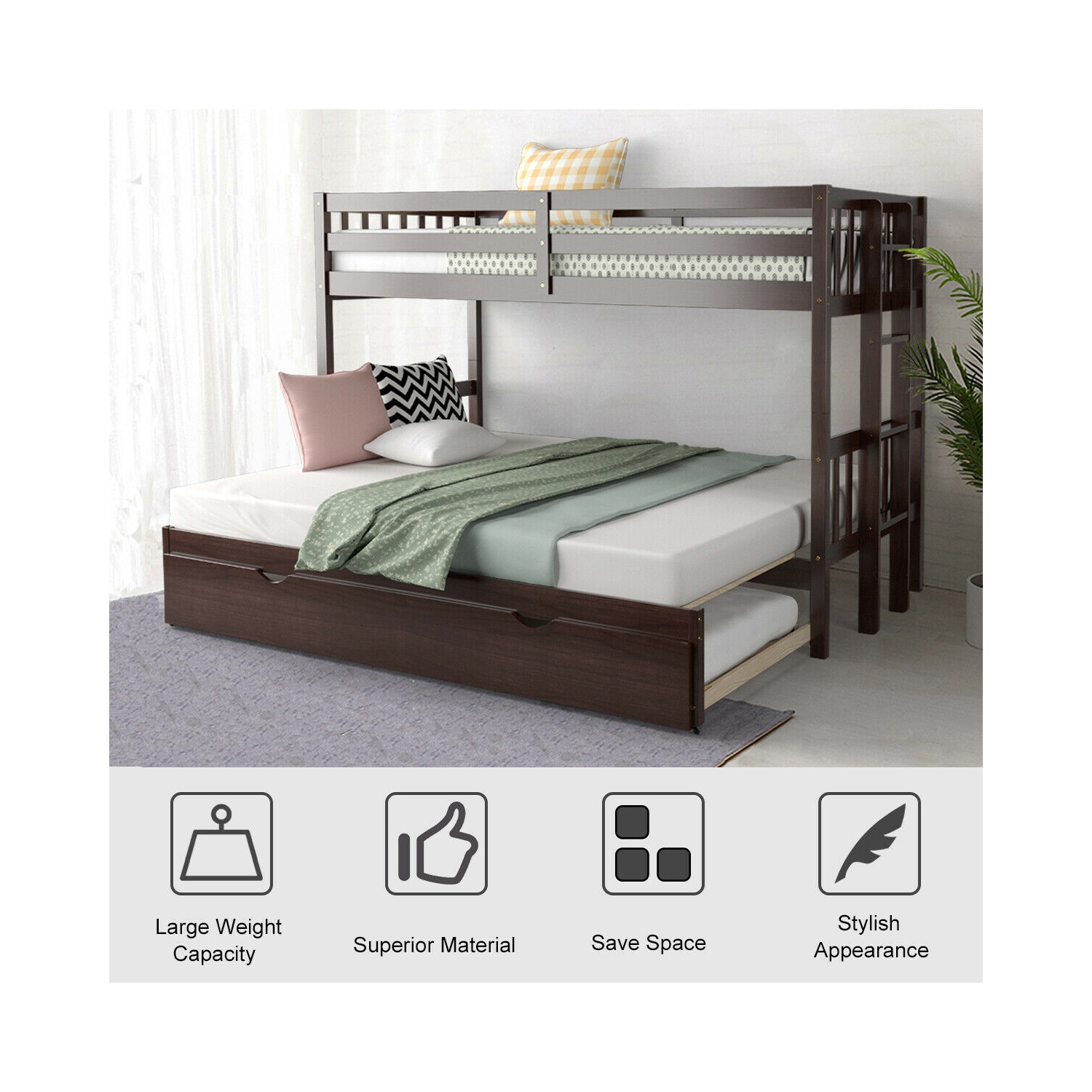 Lit superposé simple coulissant avec lit gigogne en bois - Expresso