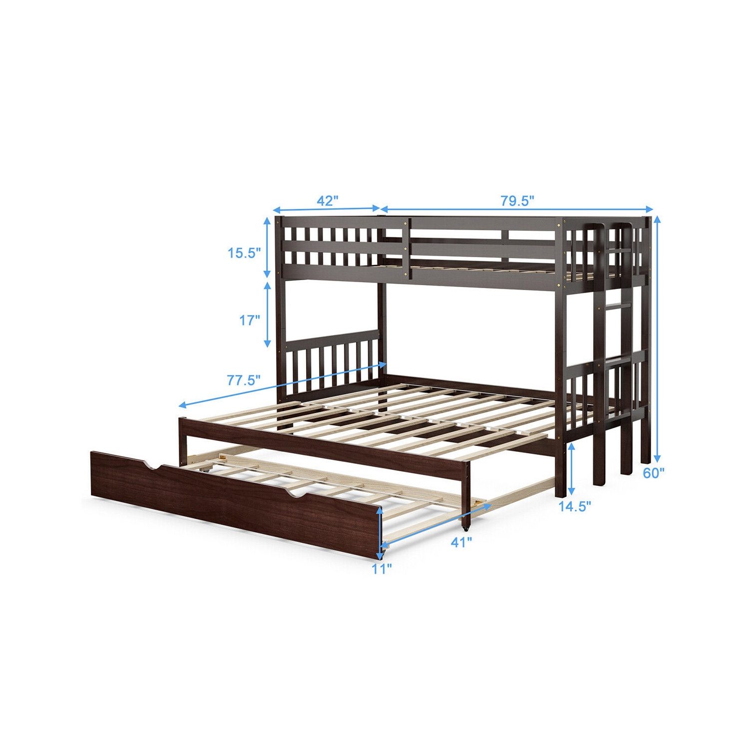 Lit superposé simple coulissant avec lit gigogne en bois - Expresso