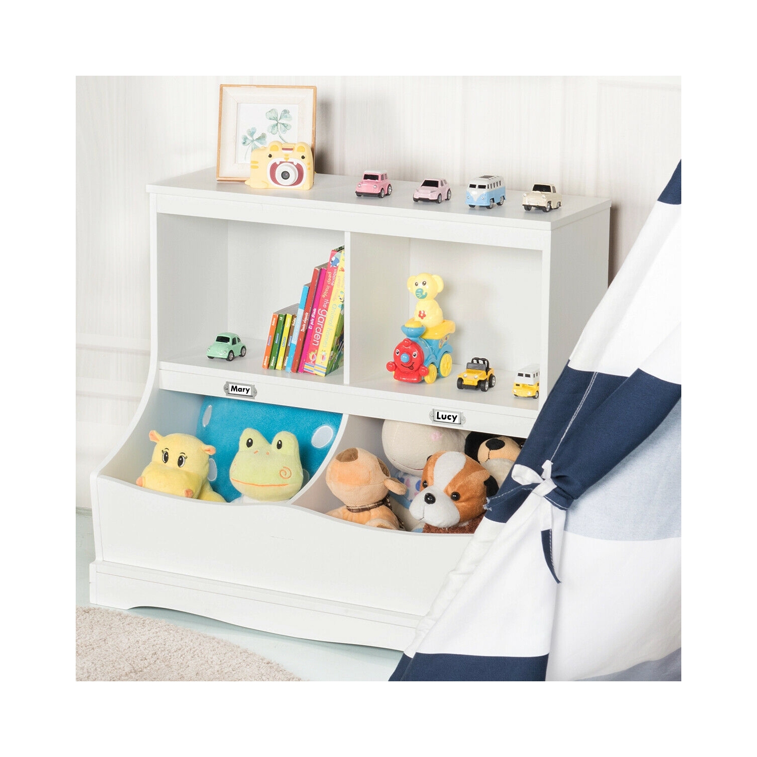 Kids Floor Cabinet Multi-Functional Bookcase -White