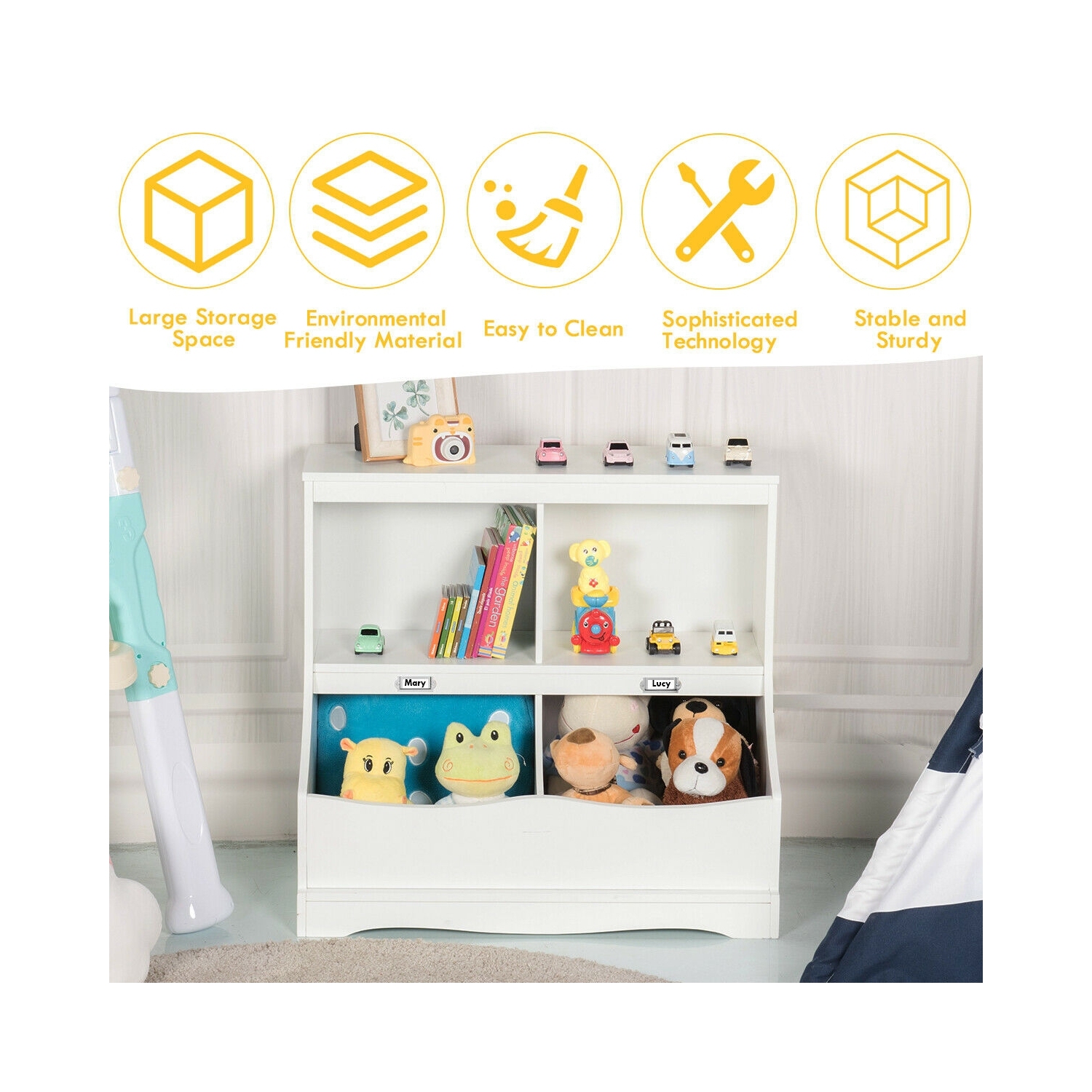 Kids Floor Cabinet Multi-Functional Bookcase -White