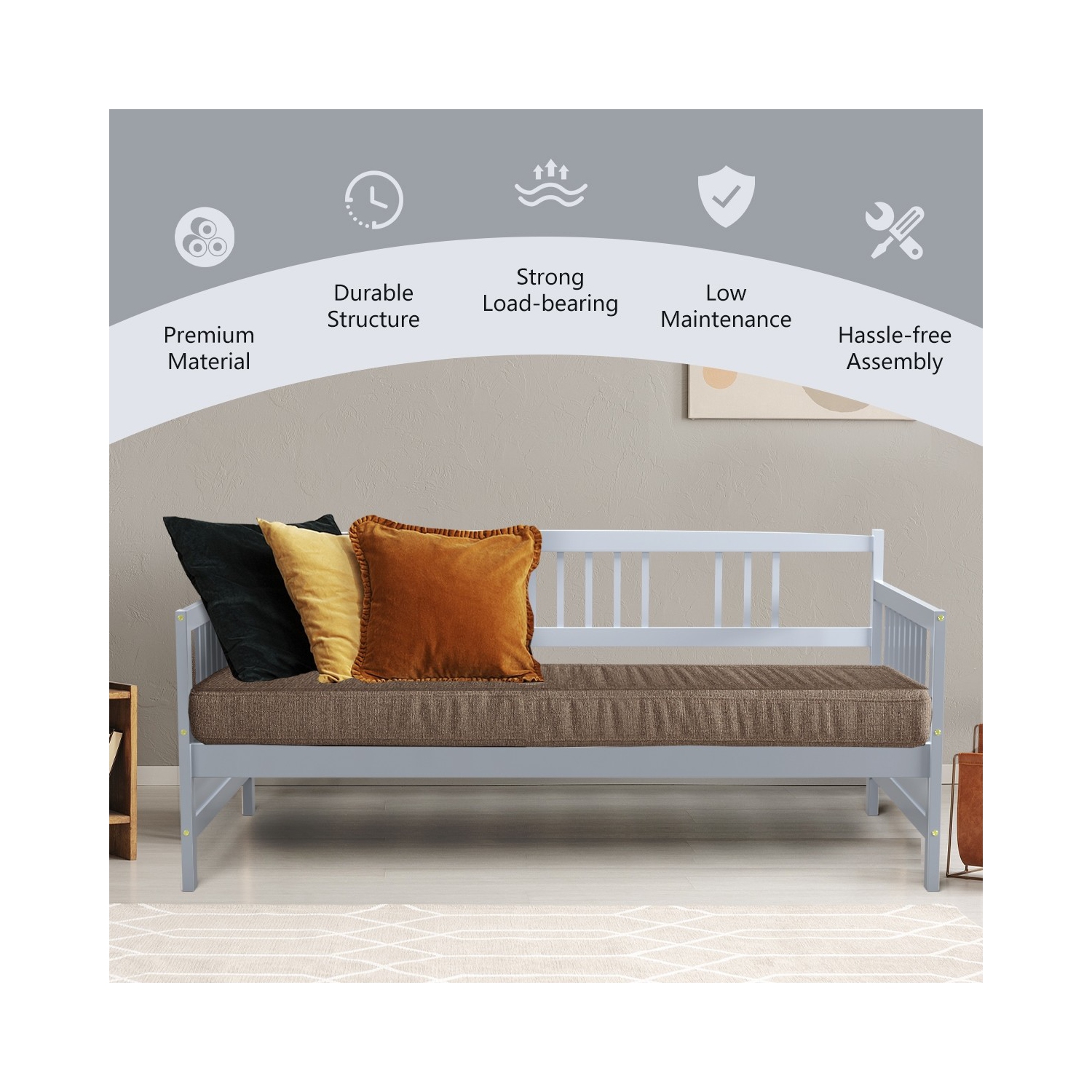 Cadre de lit simple moderne avec support à lattes en bois