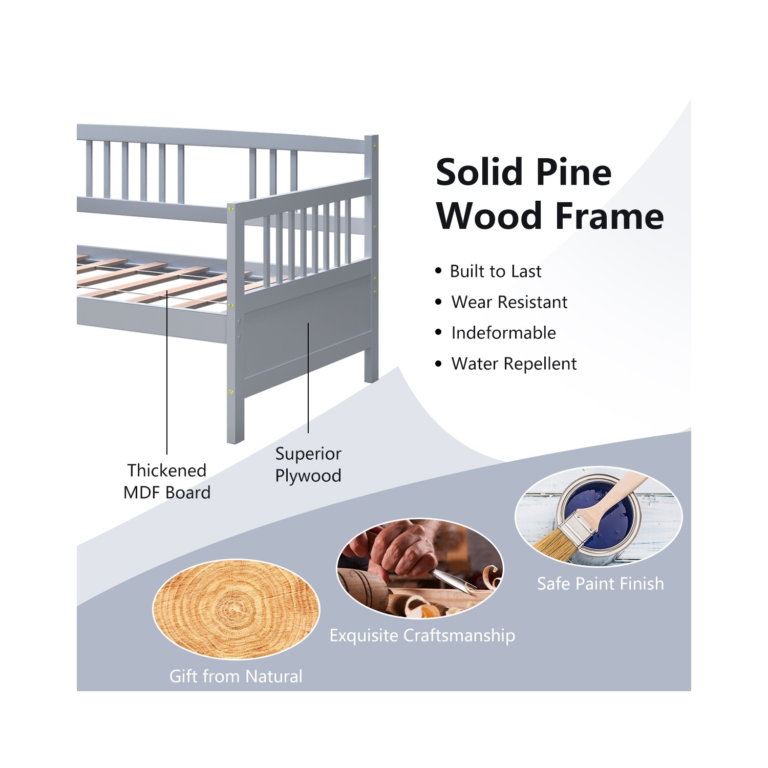 Cadre de lit simple moderne avec support à lattes en bois