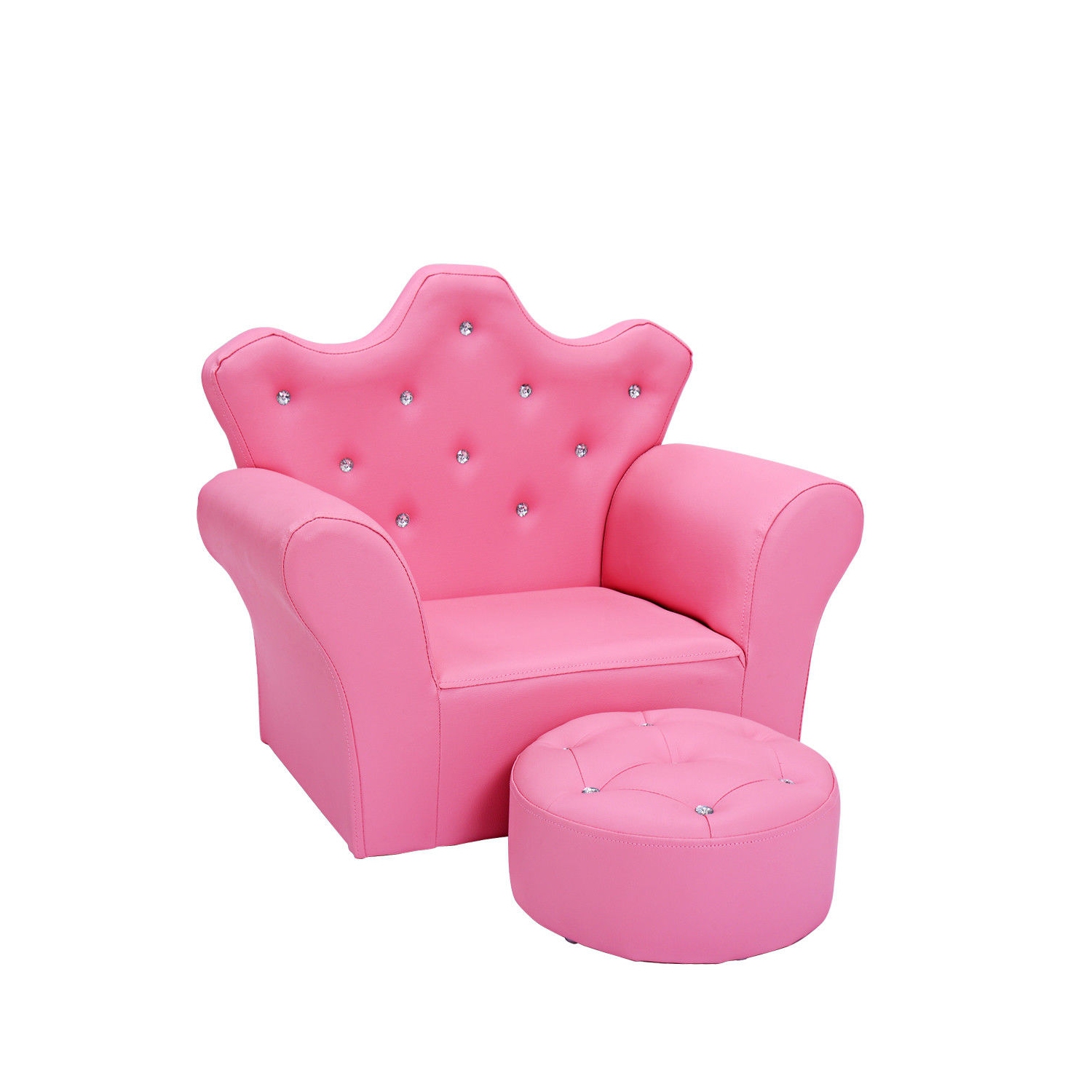 Canapé rembourré pour enfants avec pouf – Décoration diamant et style princesse pour tout-petits