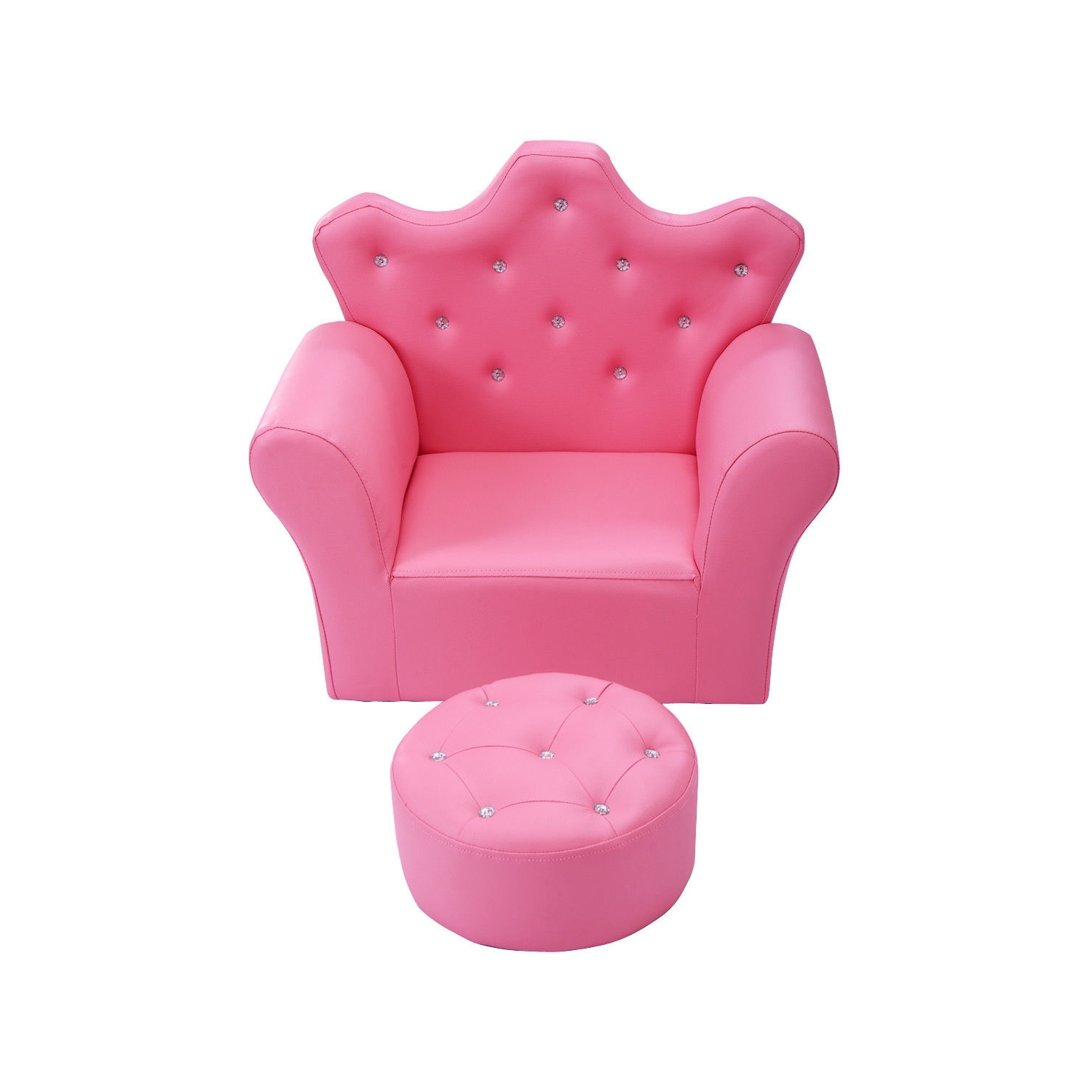 Canapé rembourré pour enfants avec pouf – Décoration diamant et style princesse pour tout-petits