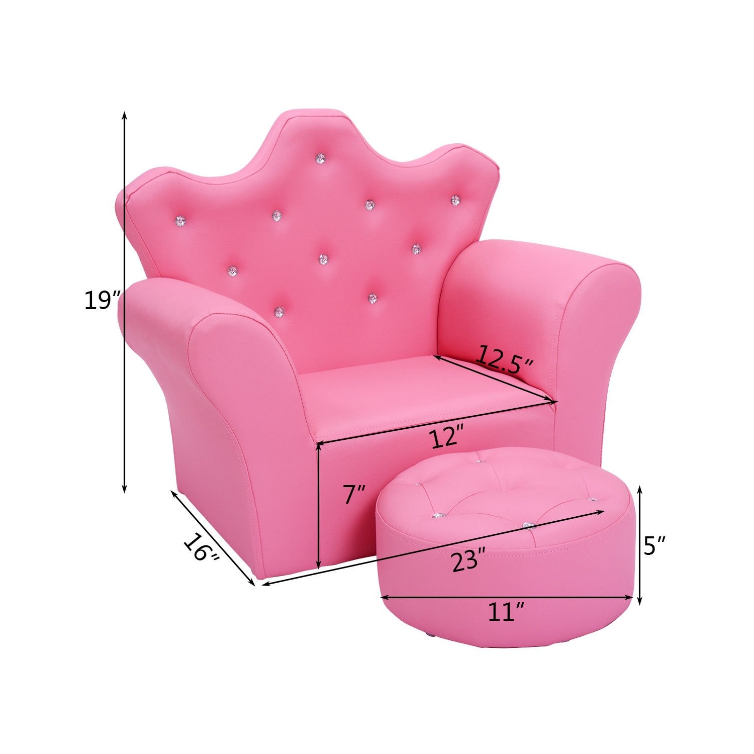 Canapé rembourré pour enfants avec pouf – Décoration diamant et style princesse pour tout-petits