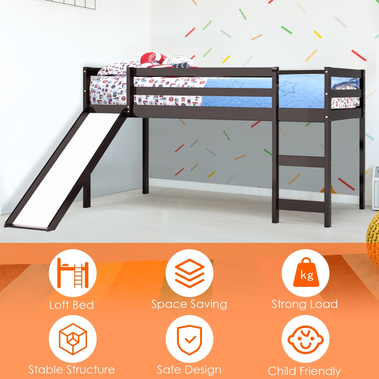 Lit mezzanine simple basse et robuste avec bois coulissant - Expresso