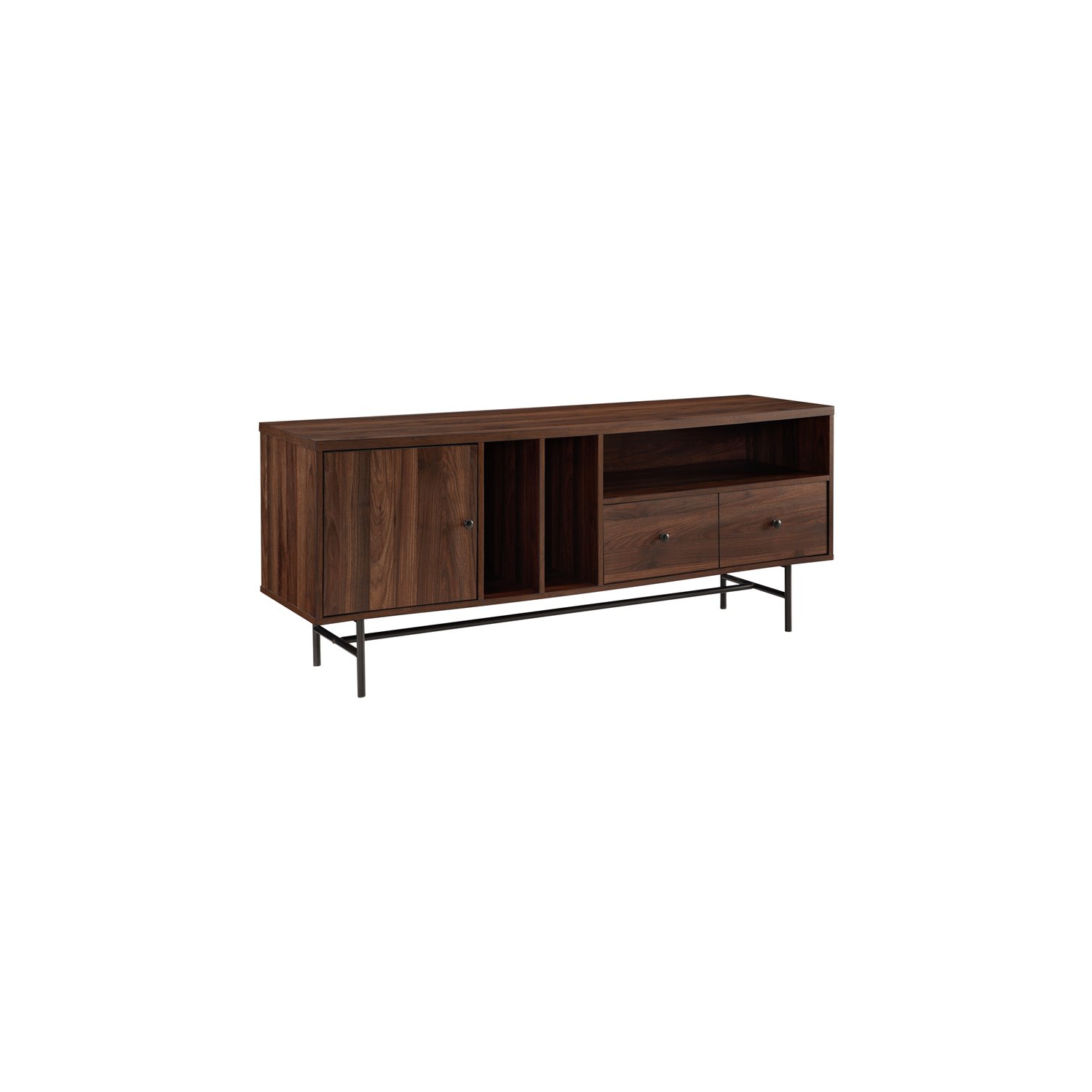 Pemberly Row 60" Modern TV Console with Record Storage in Dark Walnut