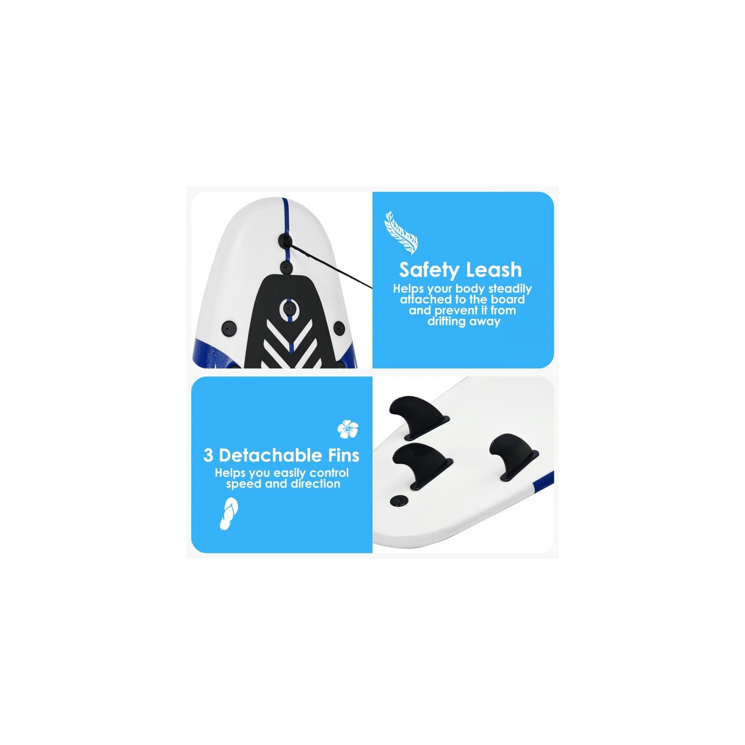 6 Feet Surfboard with 3 Detachable Fins