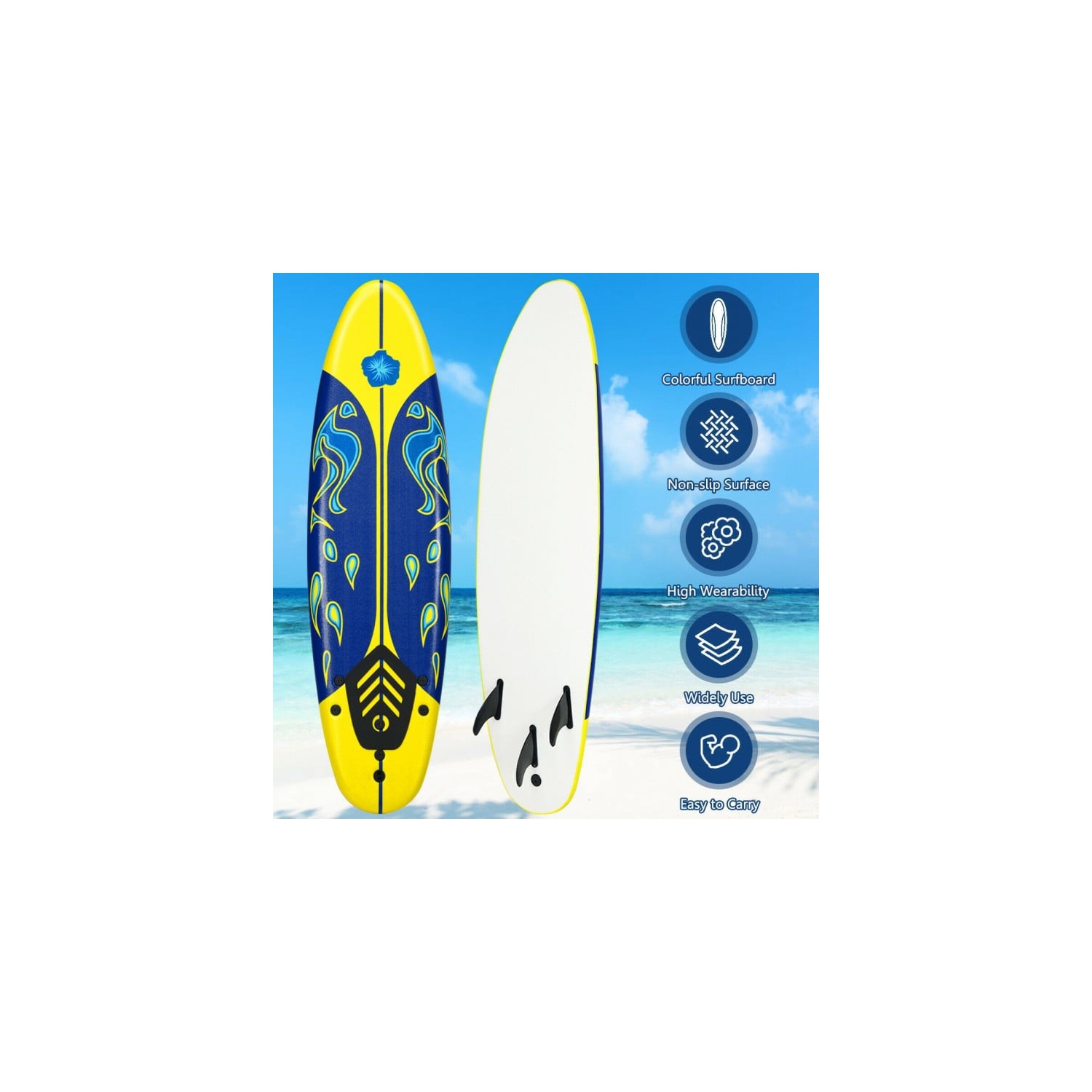 Planche de surf de 6 pi avec 3 ailettes amovibles