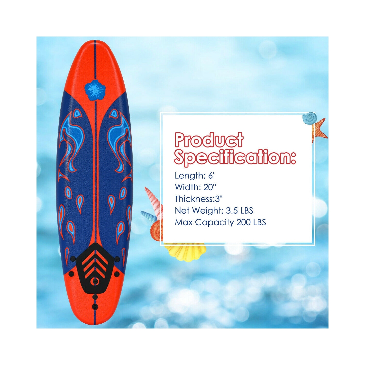 6 Feet Surfboard with 3 Detachable Fins