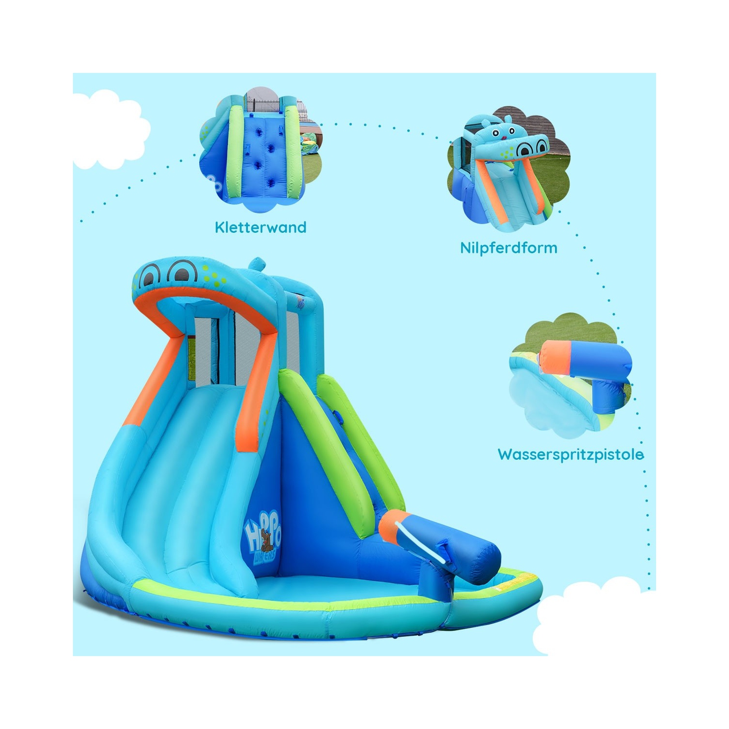 Inflatable Water Pool with Splash and Slide Without Blower