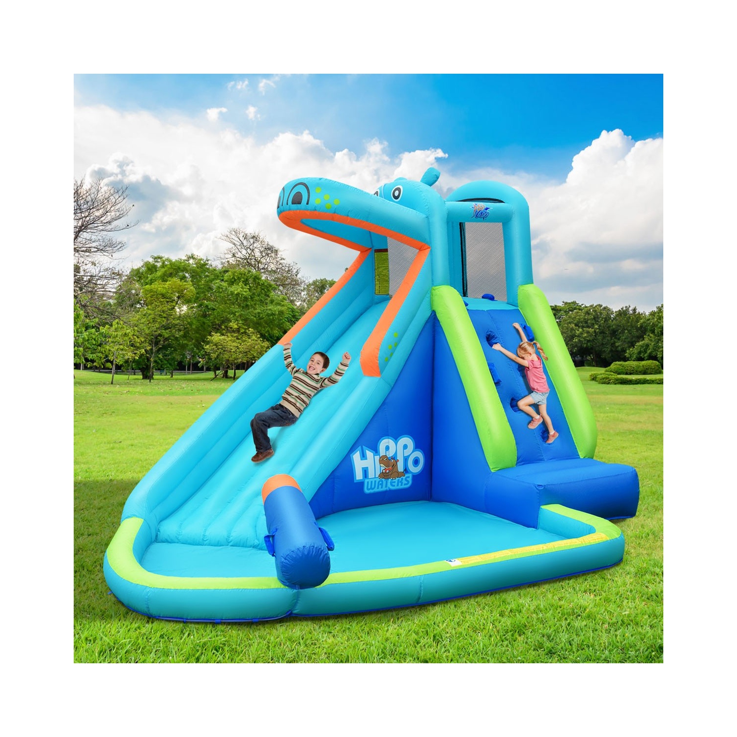 Inflatable Water Pool with Splash and Slide Without Blower