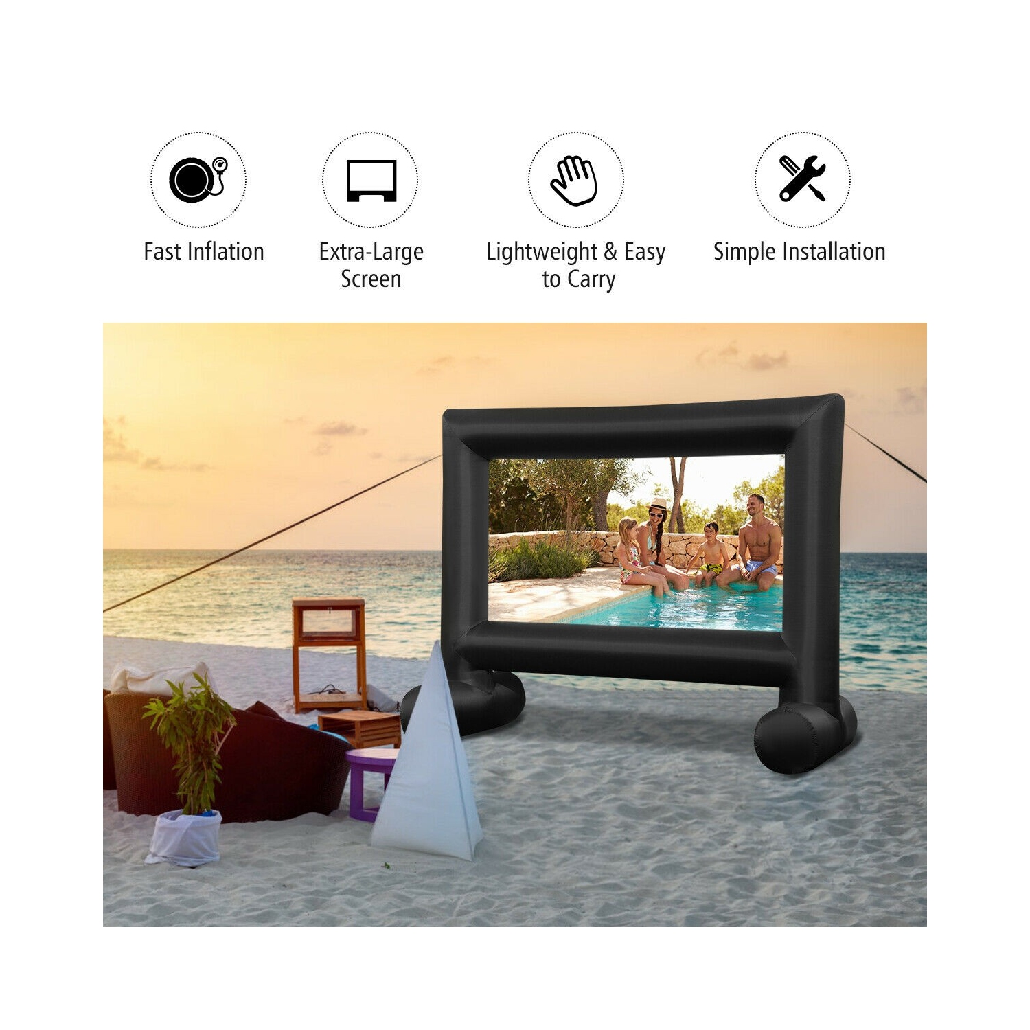 Écran de projection extérieur gonflable avec souffleuse et sac de transport