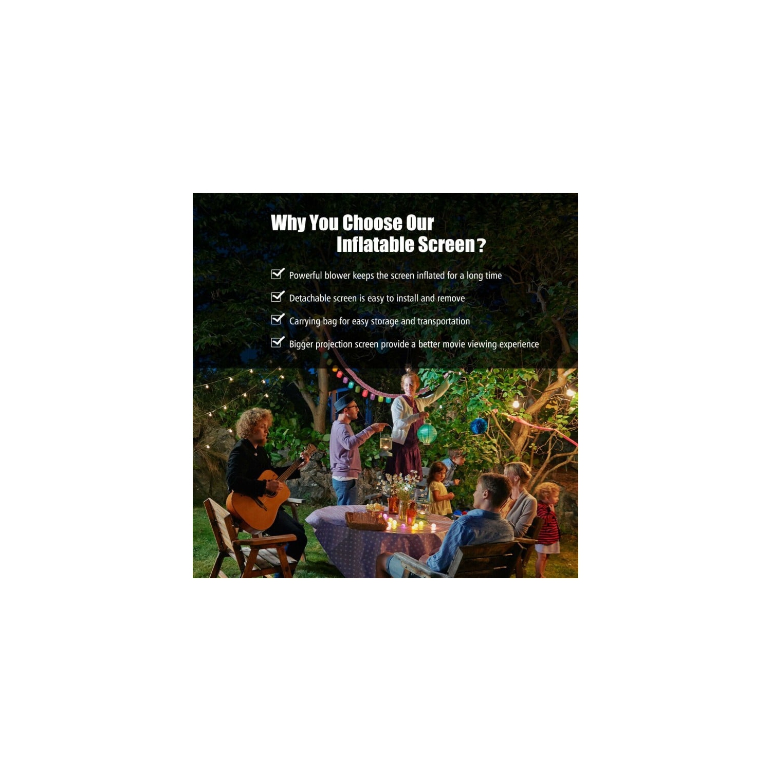 Écran de projection extérieur gonflable avec souffleuse et sac de transport