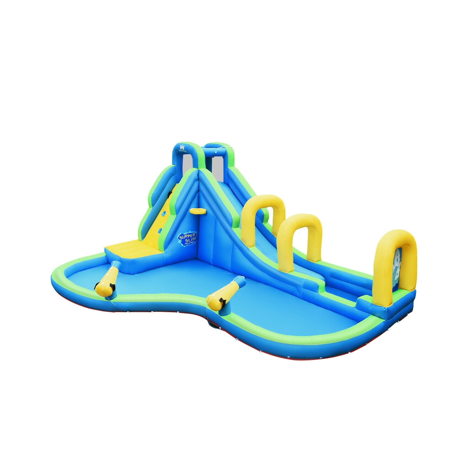 Glissade d'eau gonflable, enfants, maison rebondissante avec canons à eau et tuyau sans ventilateur