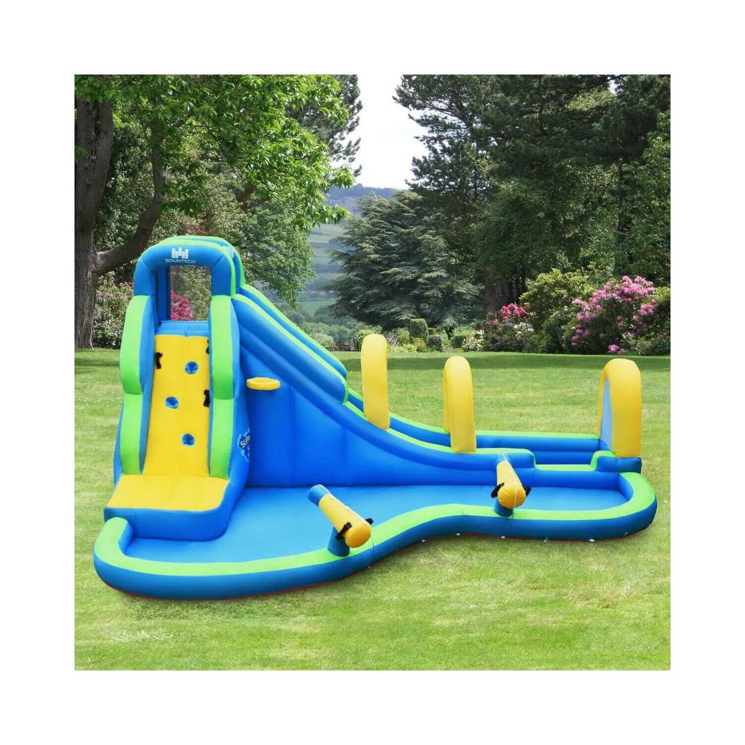 Glissade d'eau gonflable, enfants, maison rebondissante avec canons à eau et tuyau sans ventilateur
