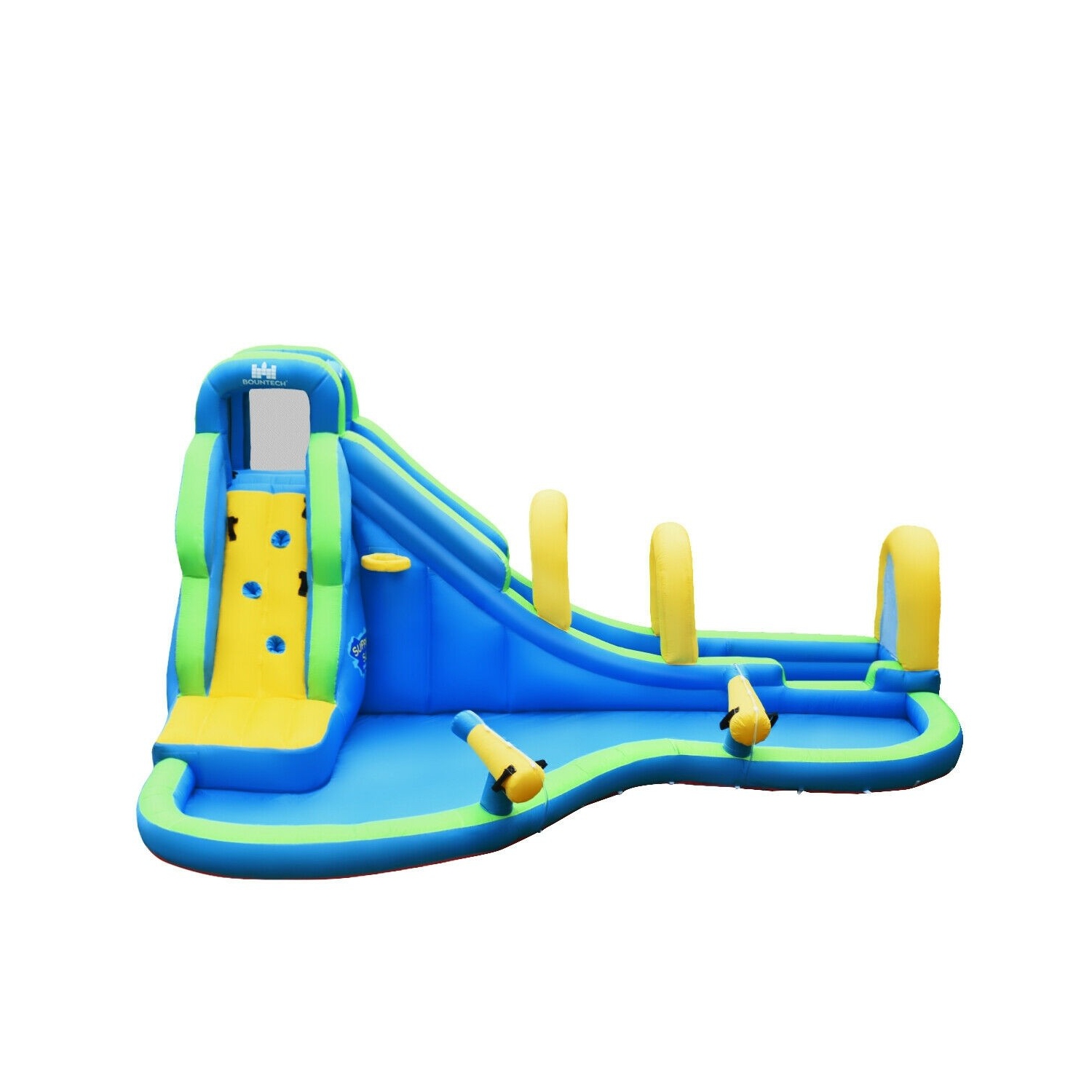 Glissade d'eau gonflable, enfants, maison rebondissante avec canons à eau et tuyau sans ventilateur