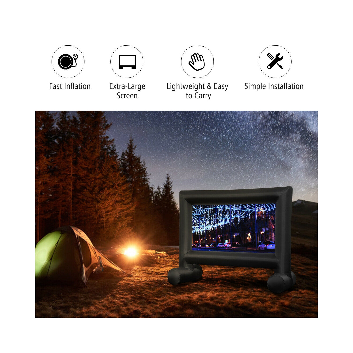 Écran de projection extérieur gonflable avec souffleuse et sac de transport