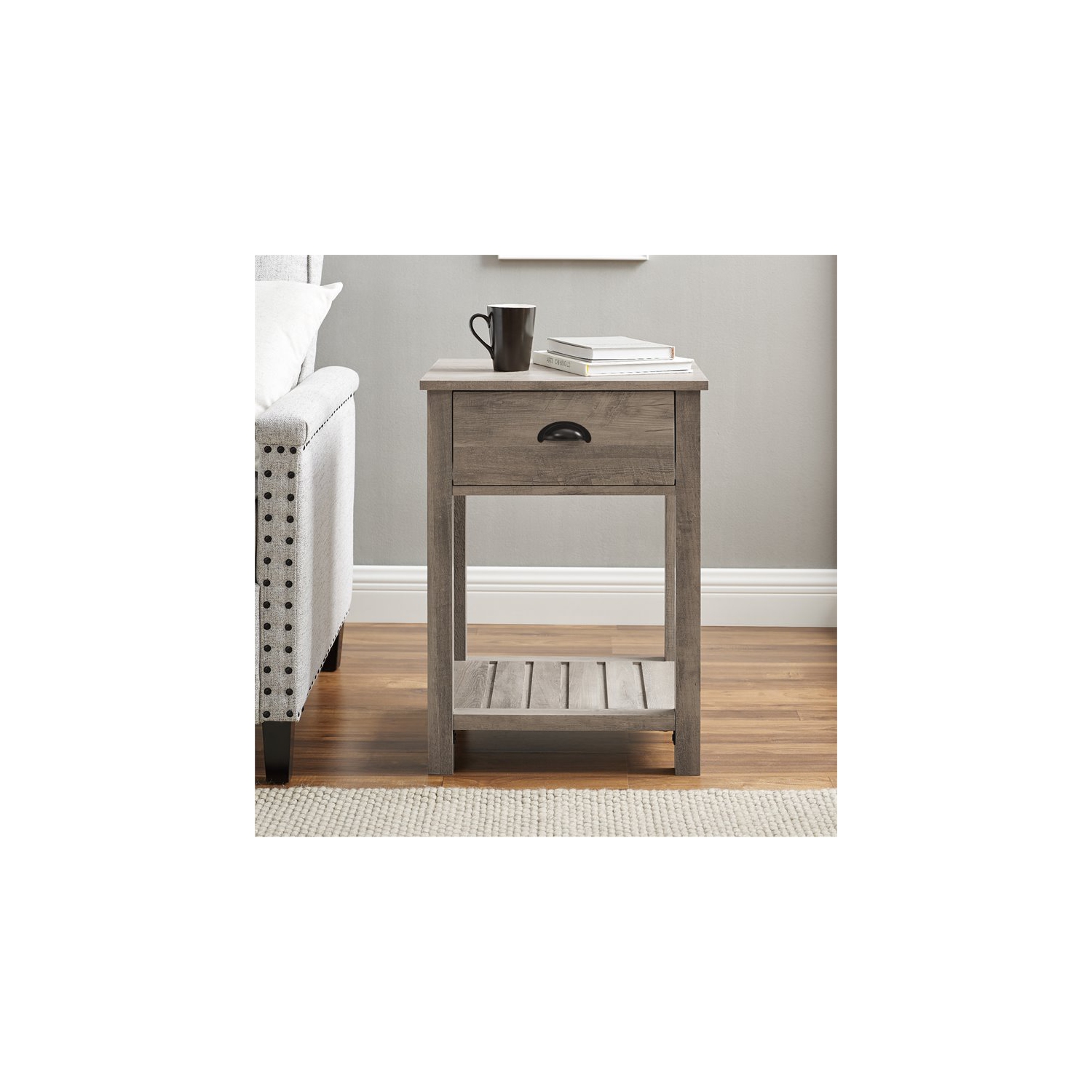 Pemberly Row 18" Country Single Drawer Bedroom Nightstand in Gray Wash