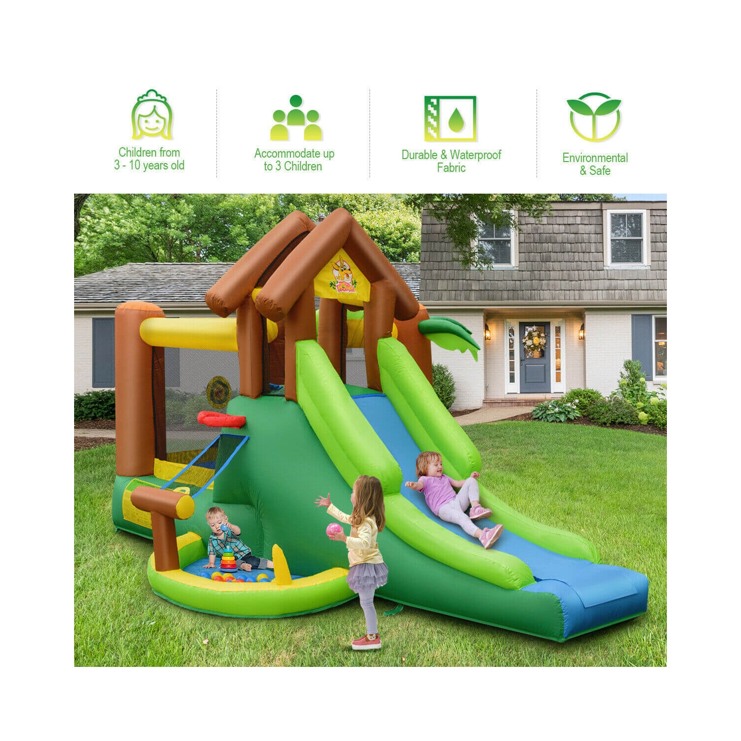 Château gonflable Jungle Bounce House pour enfants avec sac sans ventilateur