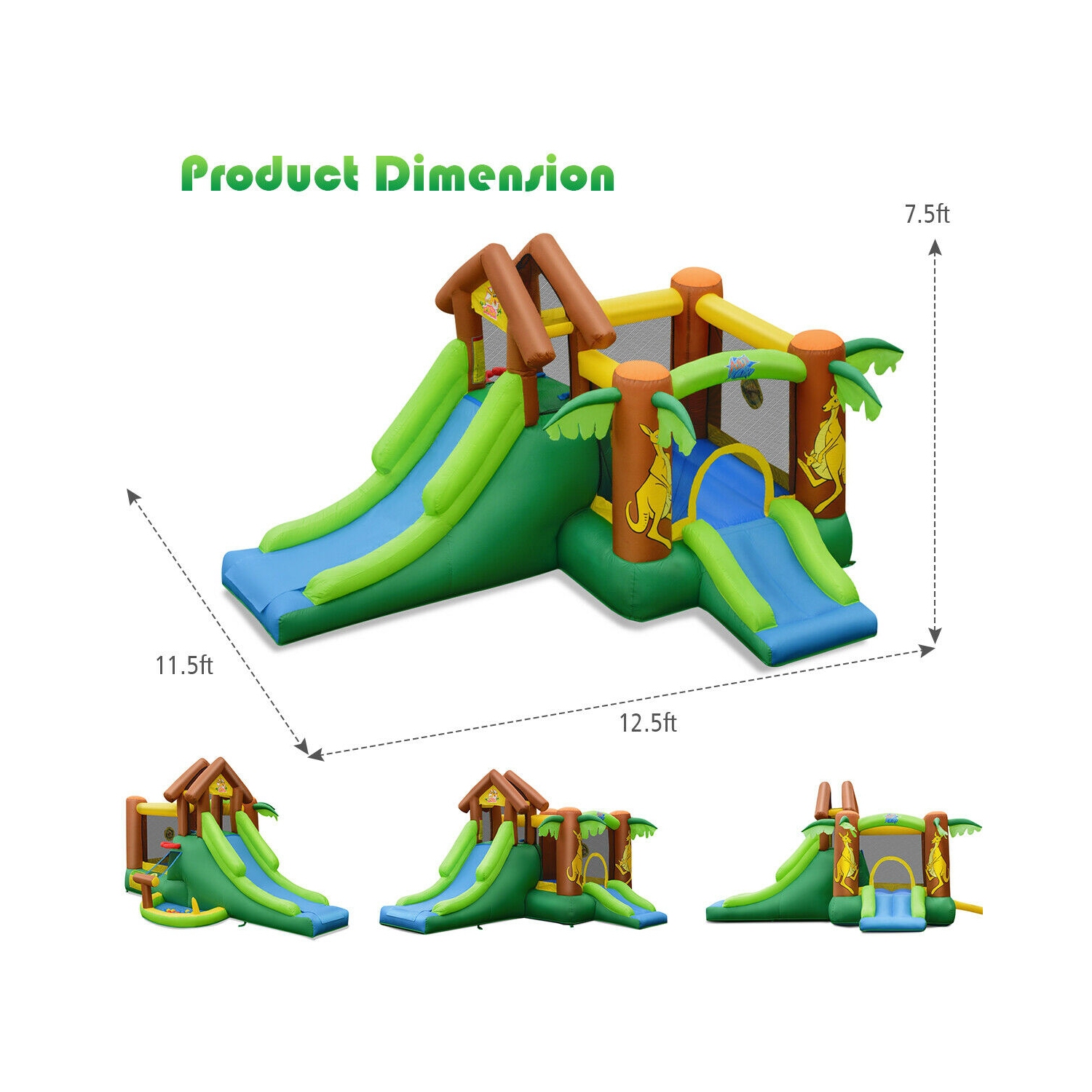 Château gonflable Jungle Bounce House pour enfants avec sac sans ventilateur