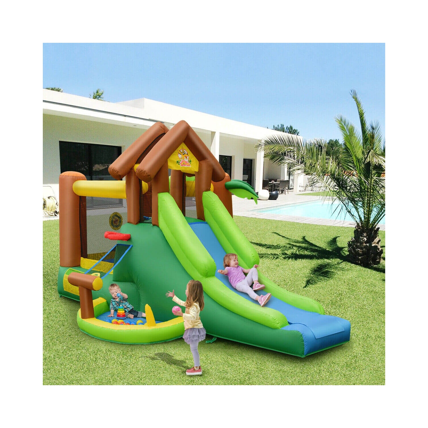 Château gonflable Jungle Bounce House pour enfants avec sac sans ventilateur