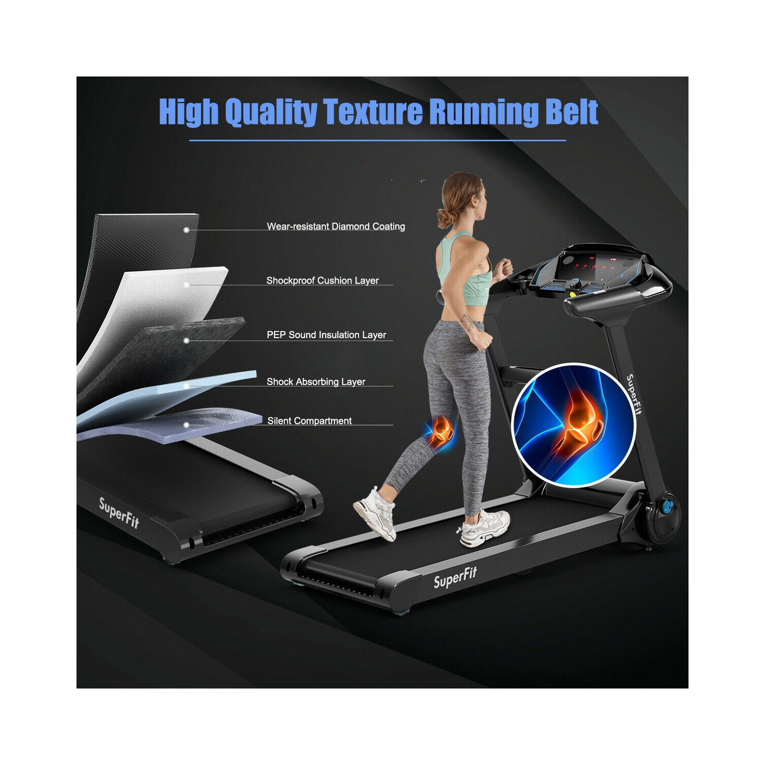 Tapis roulant repliable de 2,25 CV avec fonction de jogging et application de fréquence cardiaque bluetooth