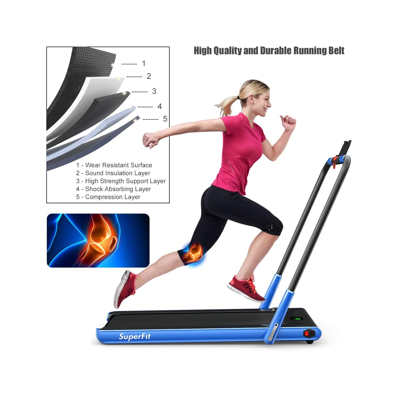 Tapis roulant repliable 2-en-1 de 2,25&nbsp;HP avec télécommande et écran LED