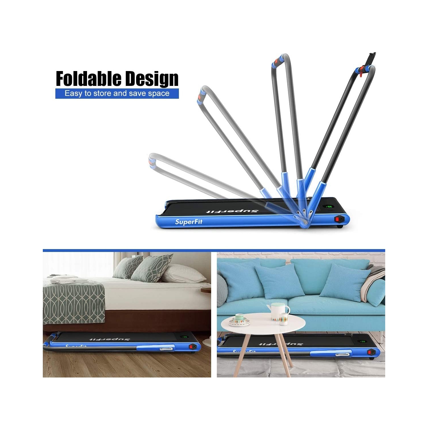 Tapis roulant repliable 2-en-1 de 2,25&nbsp;HP avec télécommande et écran LED