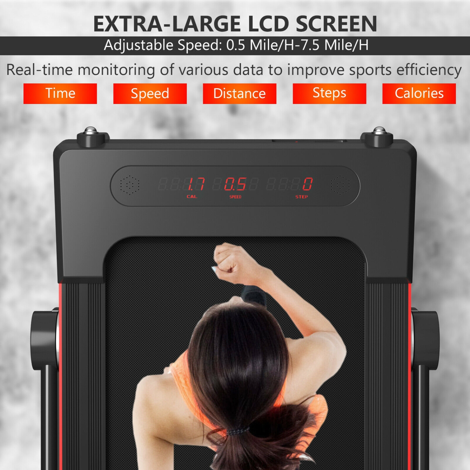 Tapis roulant repliable 3-en-1 de 2,25 CV avec haut-parleur de table - Télécommande - Noir