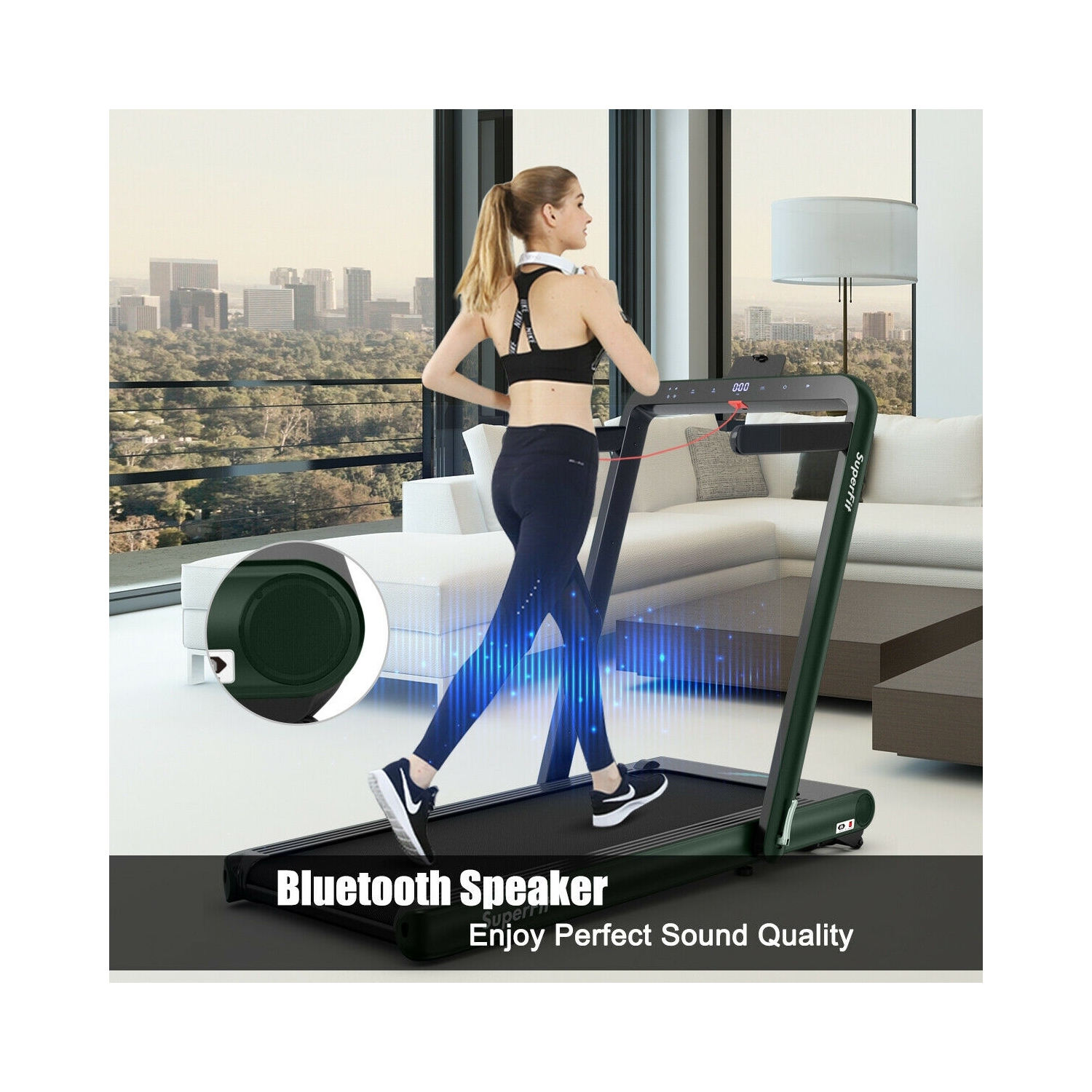 Tapis roulant repliable 2-en-1 de 4,75 HP avec commande à distance - Vert