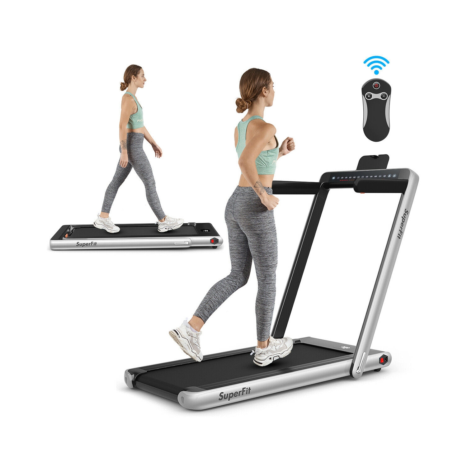 Tapis roulant pliable 2 en 1 avec moteur 2,25 HP, commande par application et affichage double