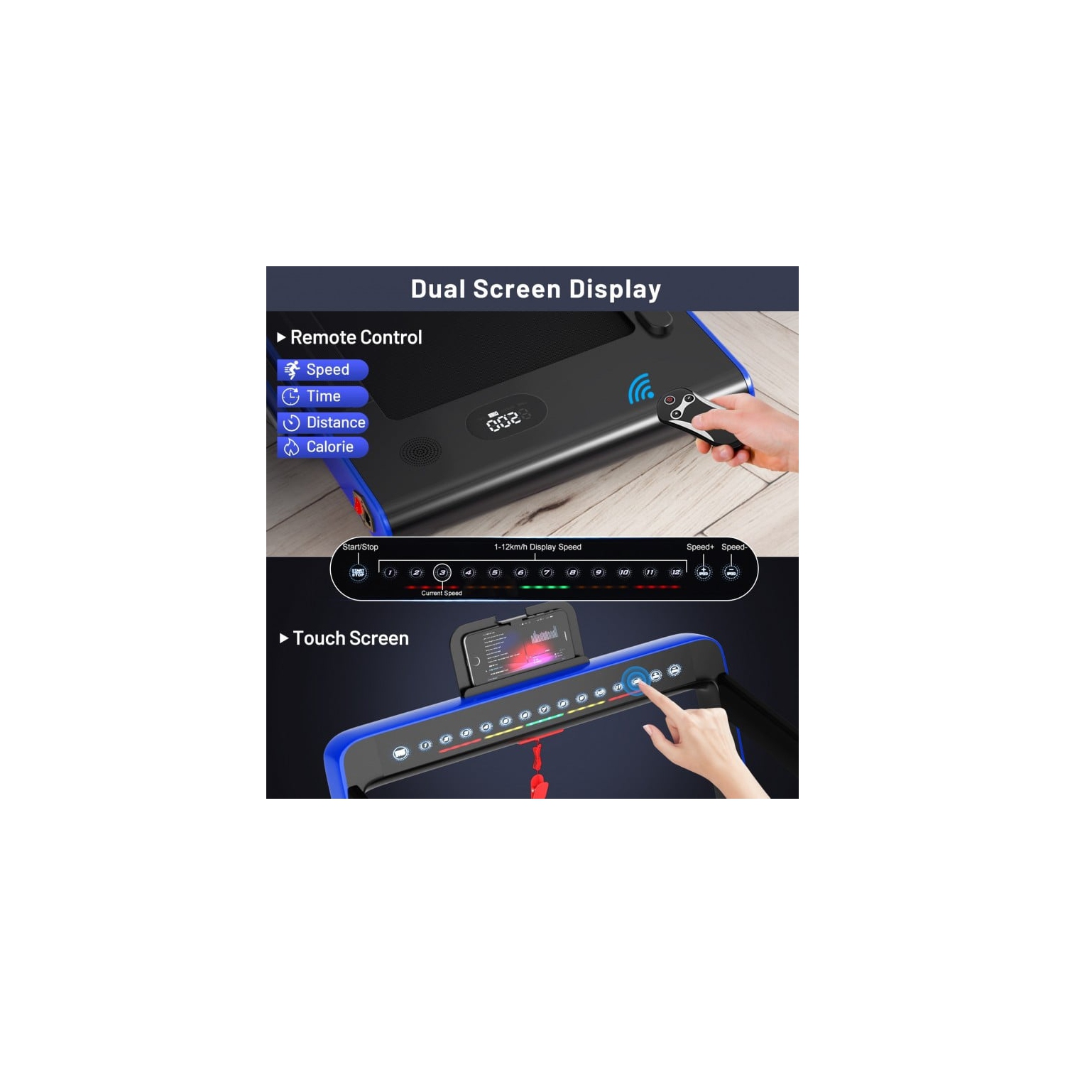 2-in-1 Folding Walking Pad Treadmill with Dual Display and App Control