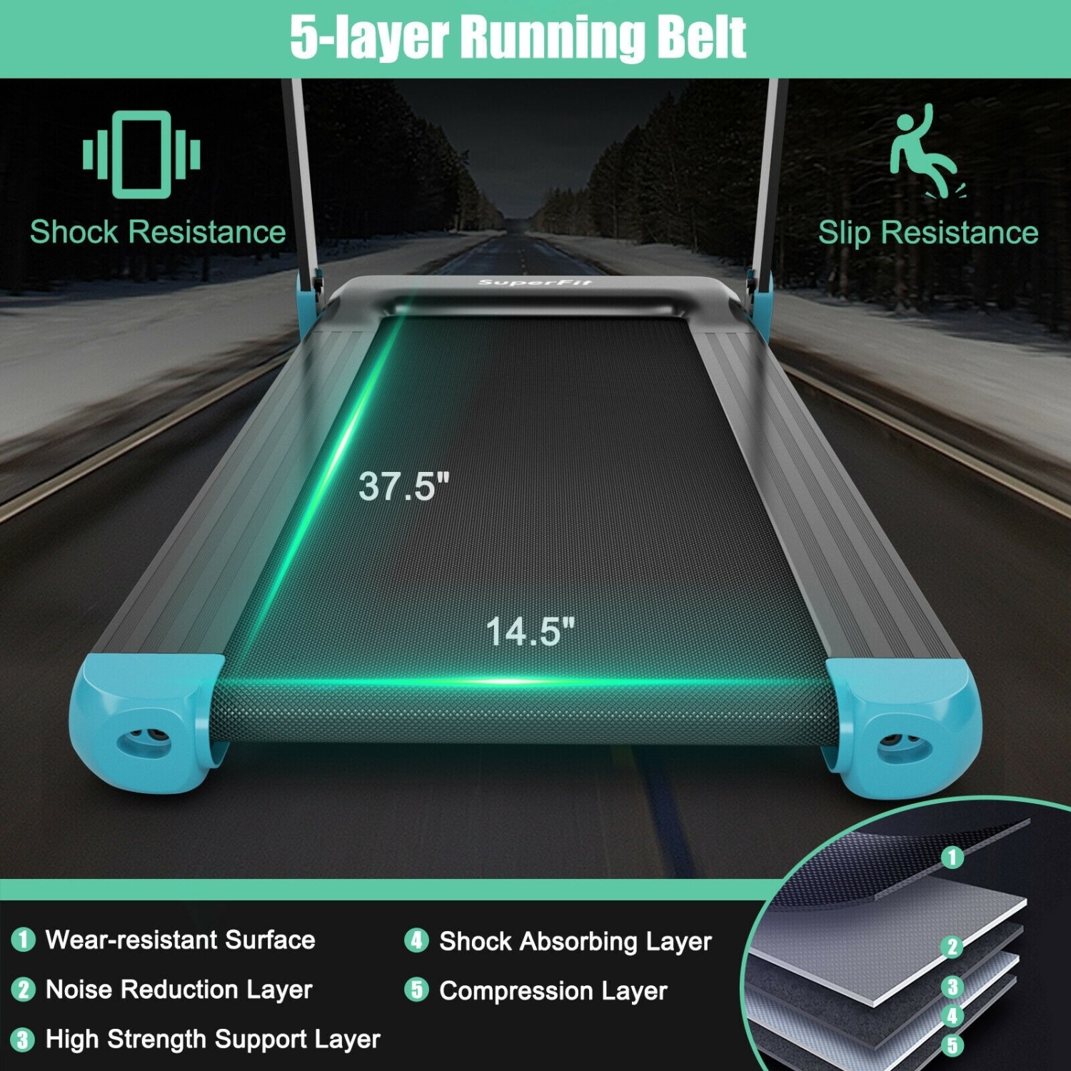 Tapis roulant électrique pliable avec application Control Speaker - Bleu