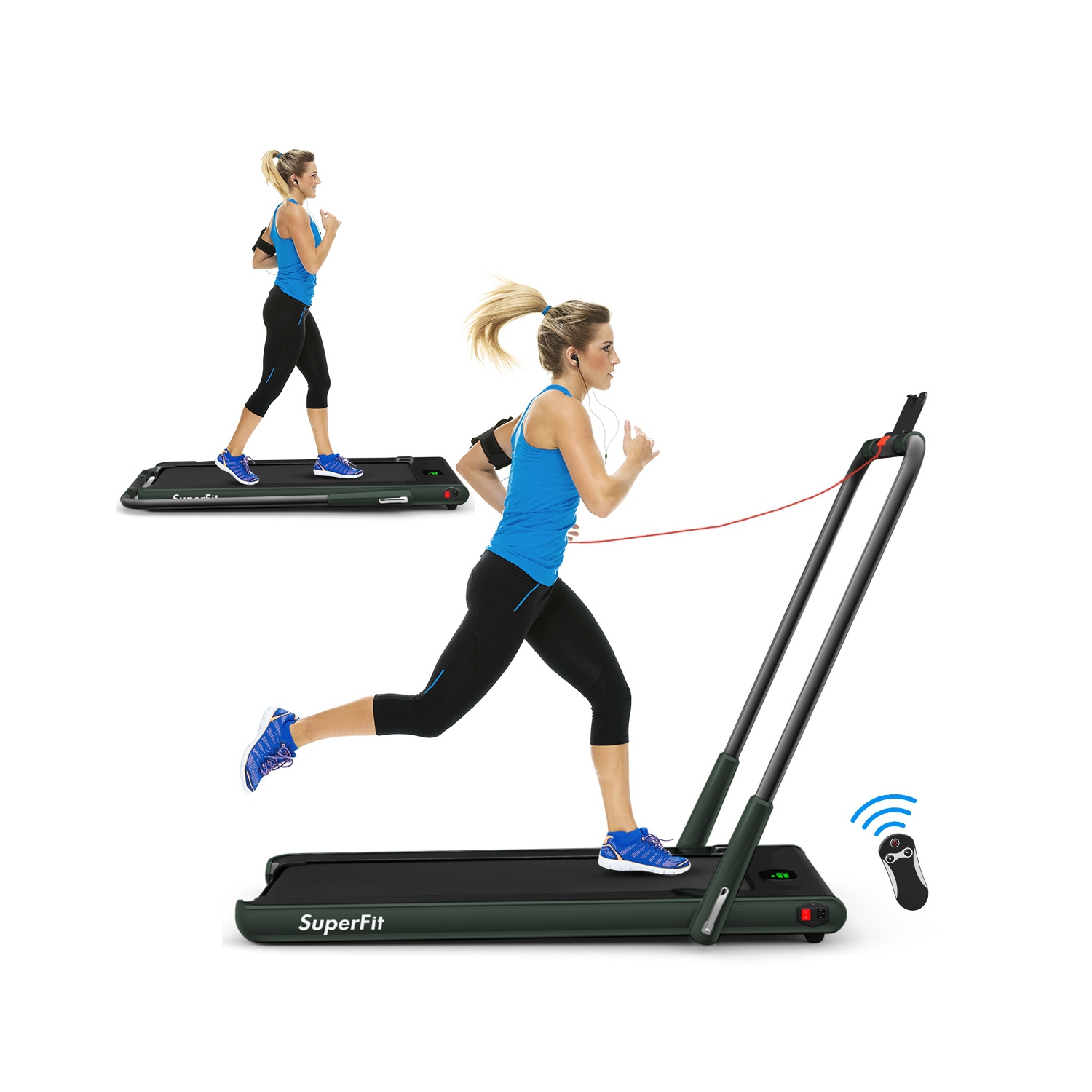 2.25 HP 2-in-1 Folding Walking Pad Treadmill with Remote Control and LED Display