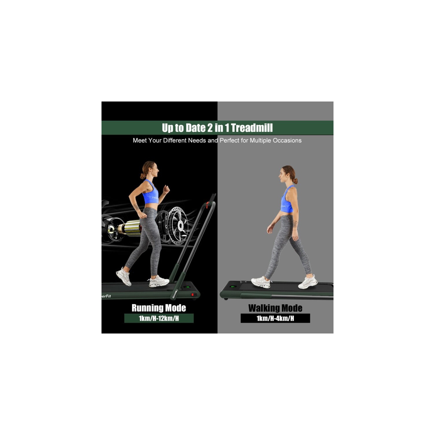 2.25 HP 2-in-1 Folding Walking Pad Treadmill with Remote Control and LED Display