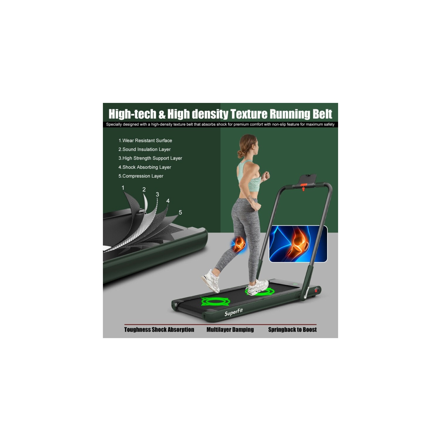 2.25 HP 2-in-1 Folding Walking Pad Treadmill with Remote Control and LED Display