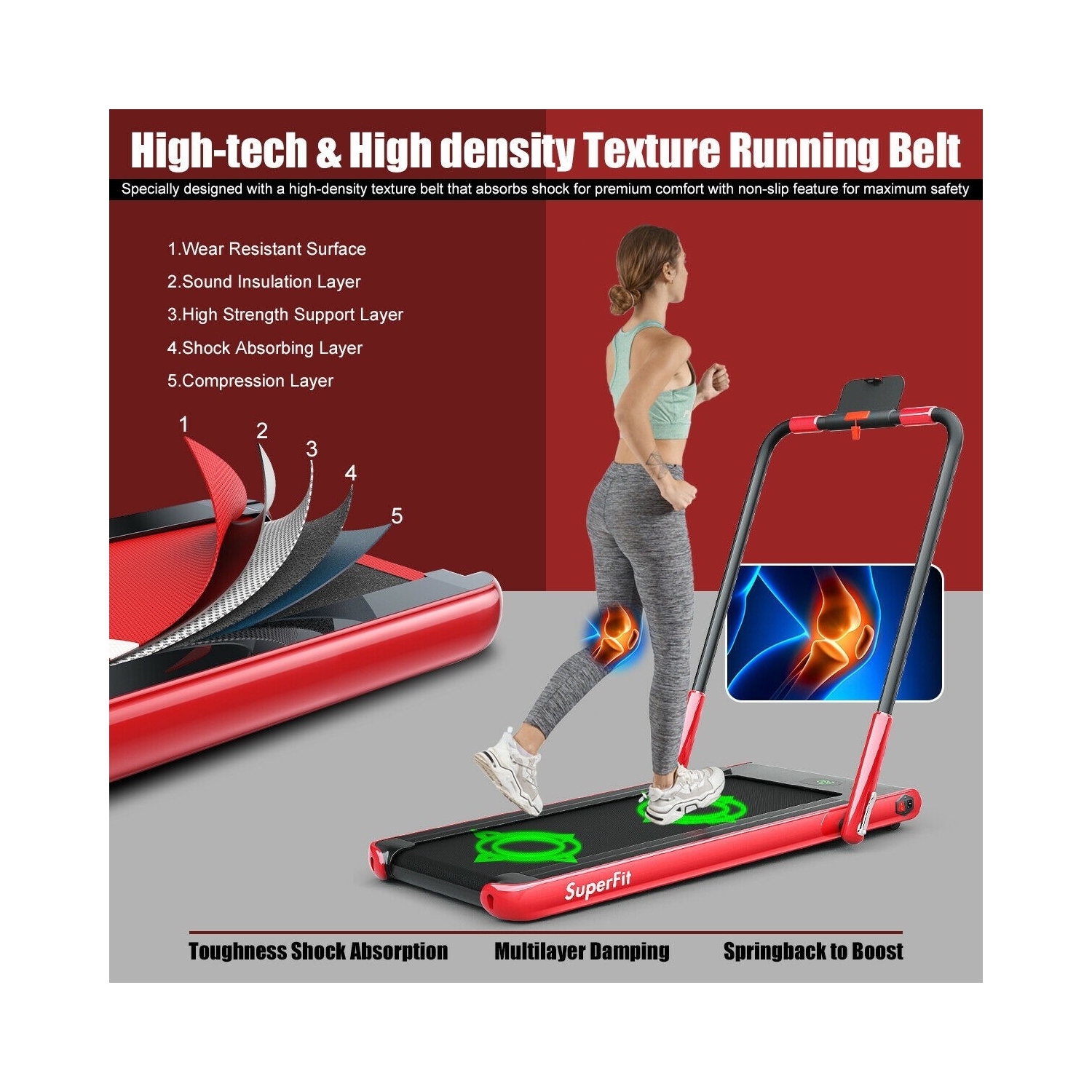 Tapis roulant repliable 2-en-1 de 2,25 HP avec télécommande et écran LED