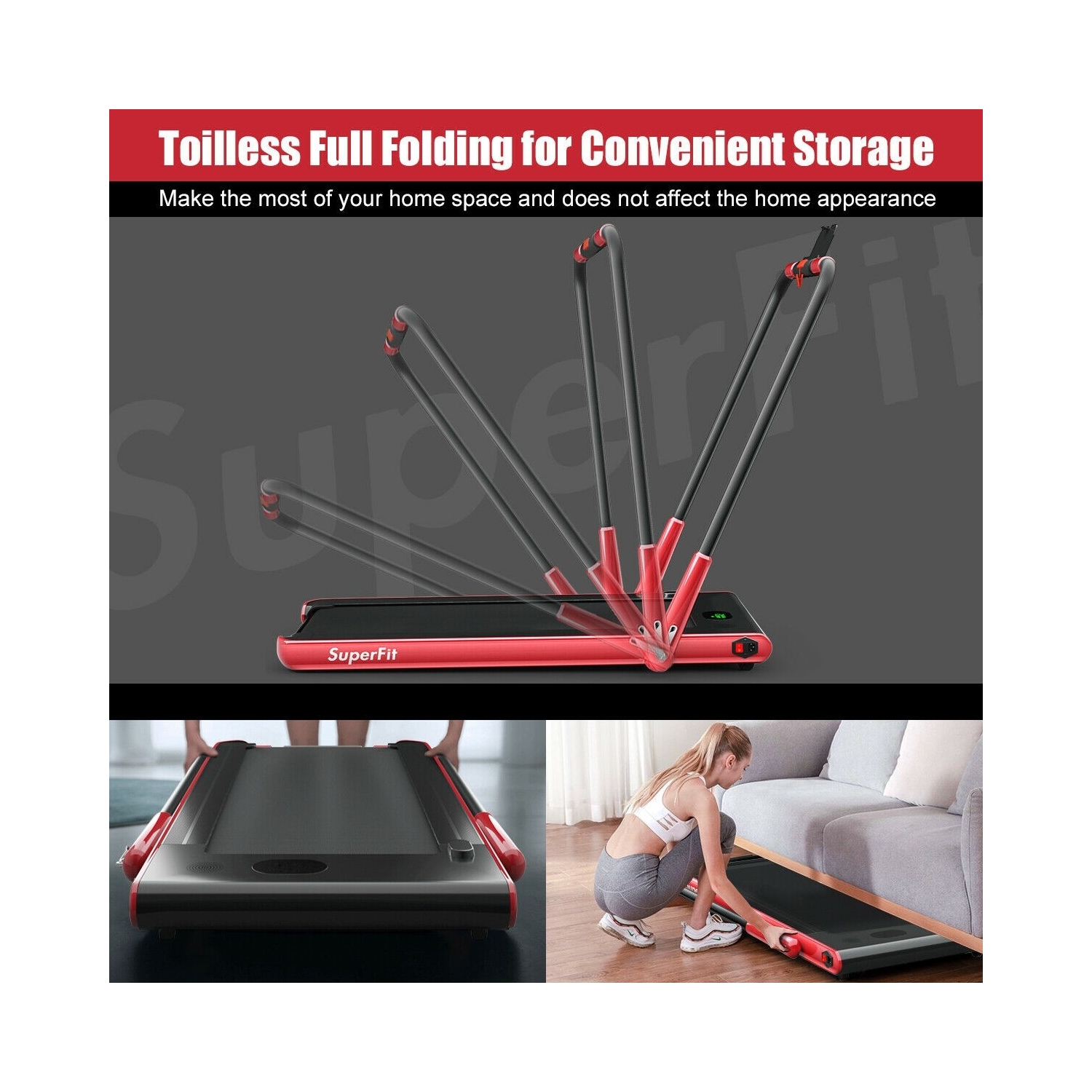 Tapis roulant repliable 2-en-1 de 2,25 HP avec télécommande et écran LED